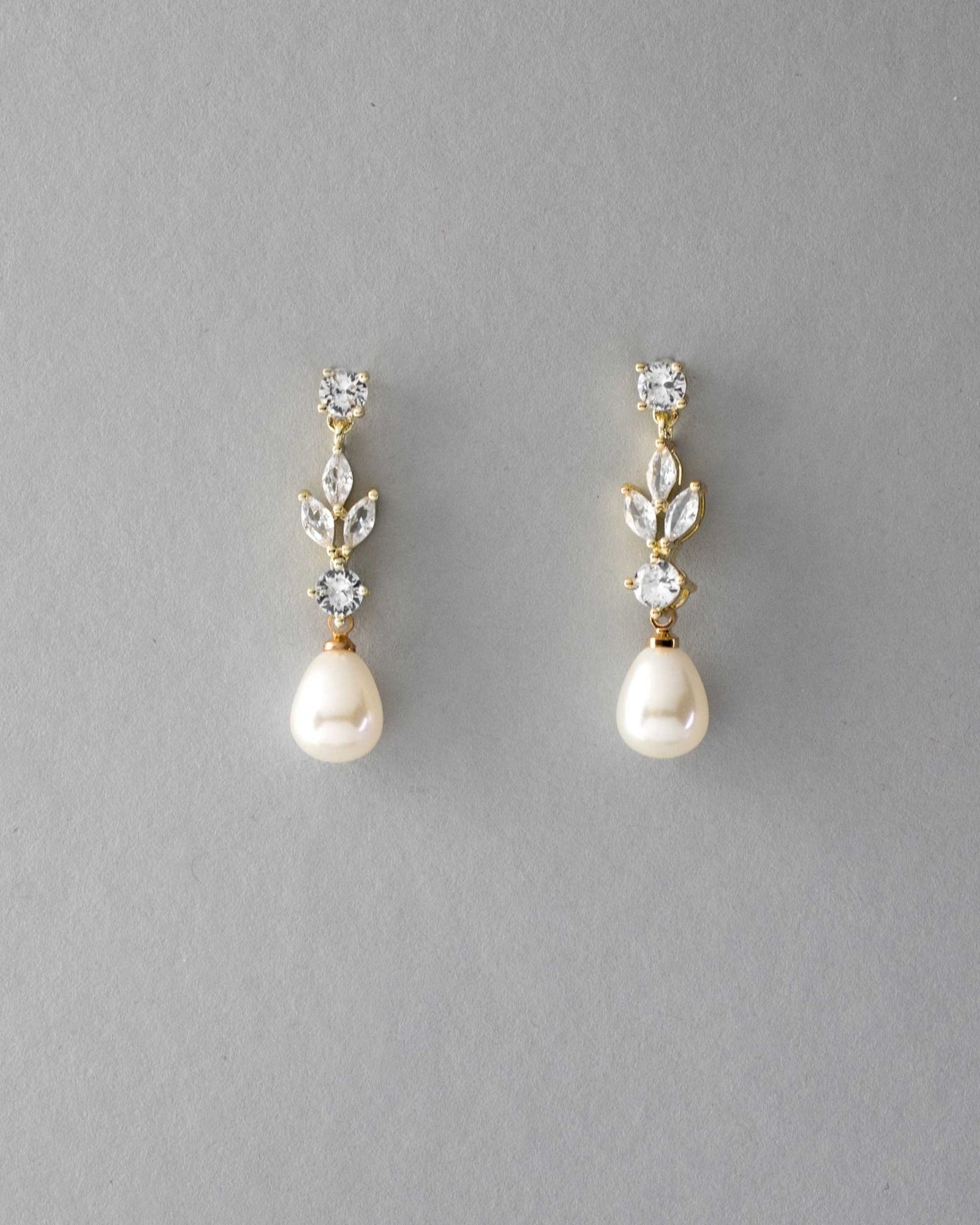 Bridal Earrings of Teardrop Pearls and CZ - Earrings - Cassandra Lynne
