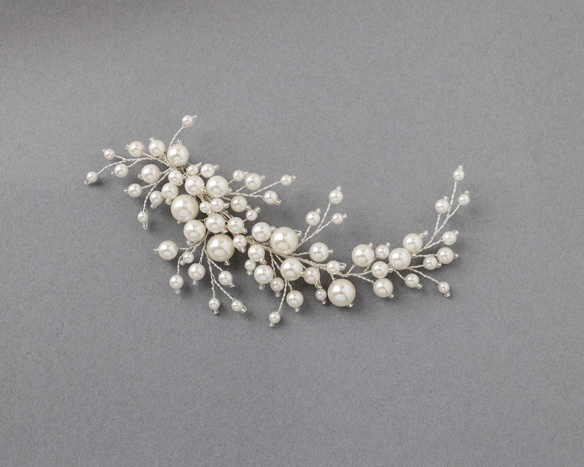 Bridal Hair Clip of Ivory Pearls and Glass Beads- Cassandra Lynne