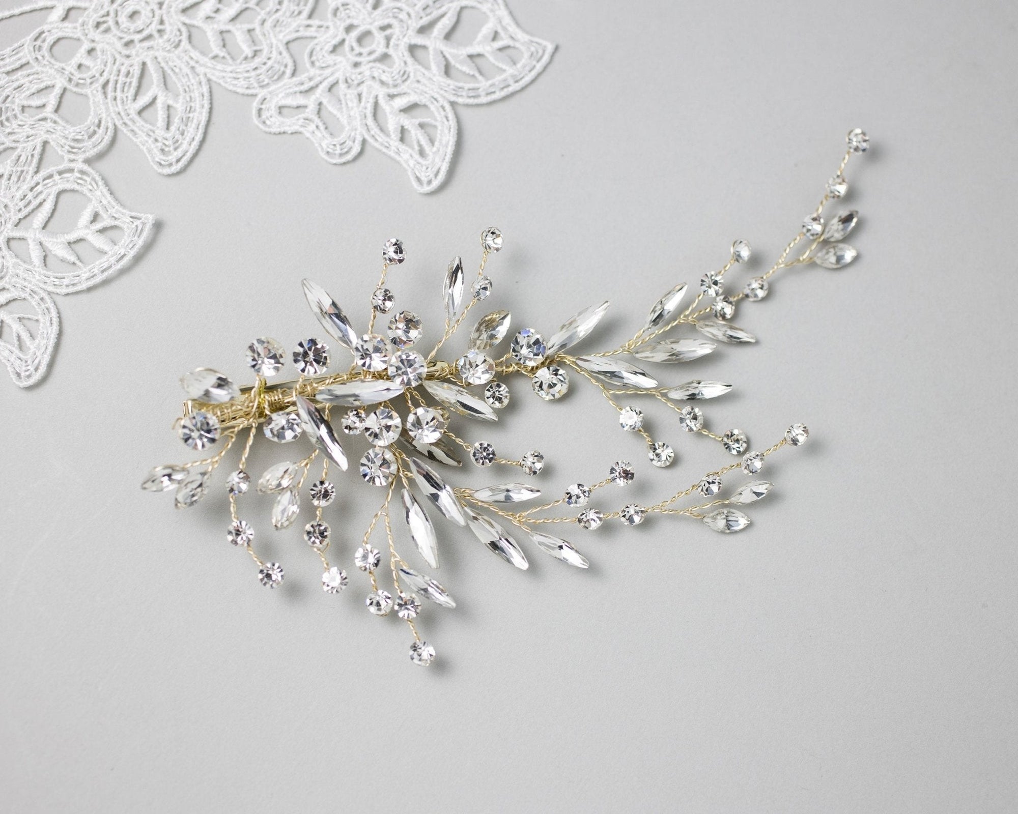 Bridal Hair Clip in Gold and Elongated Marquise Crystals - Hair Clips - Cassandra Lynne
