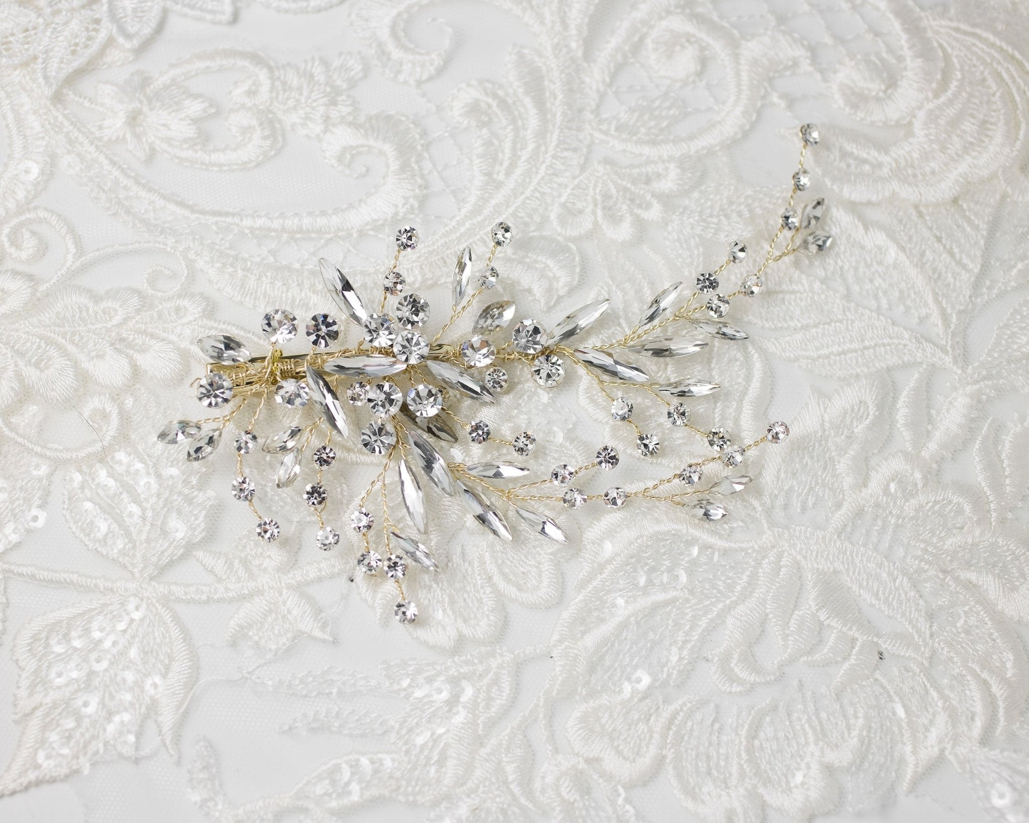 Bridal Hair Clip in Gold and Elongated Marquise Crystals - Hair Clips - Cassandra Lynne