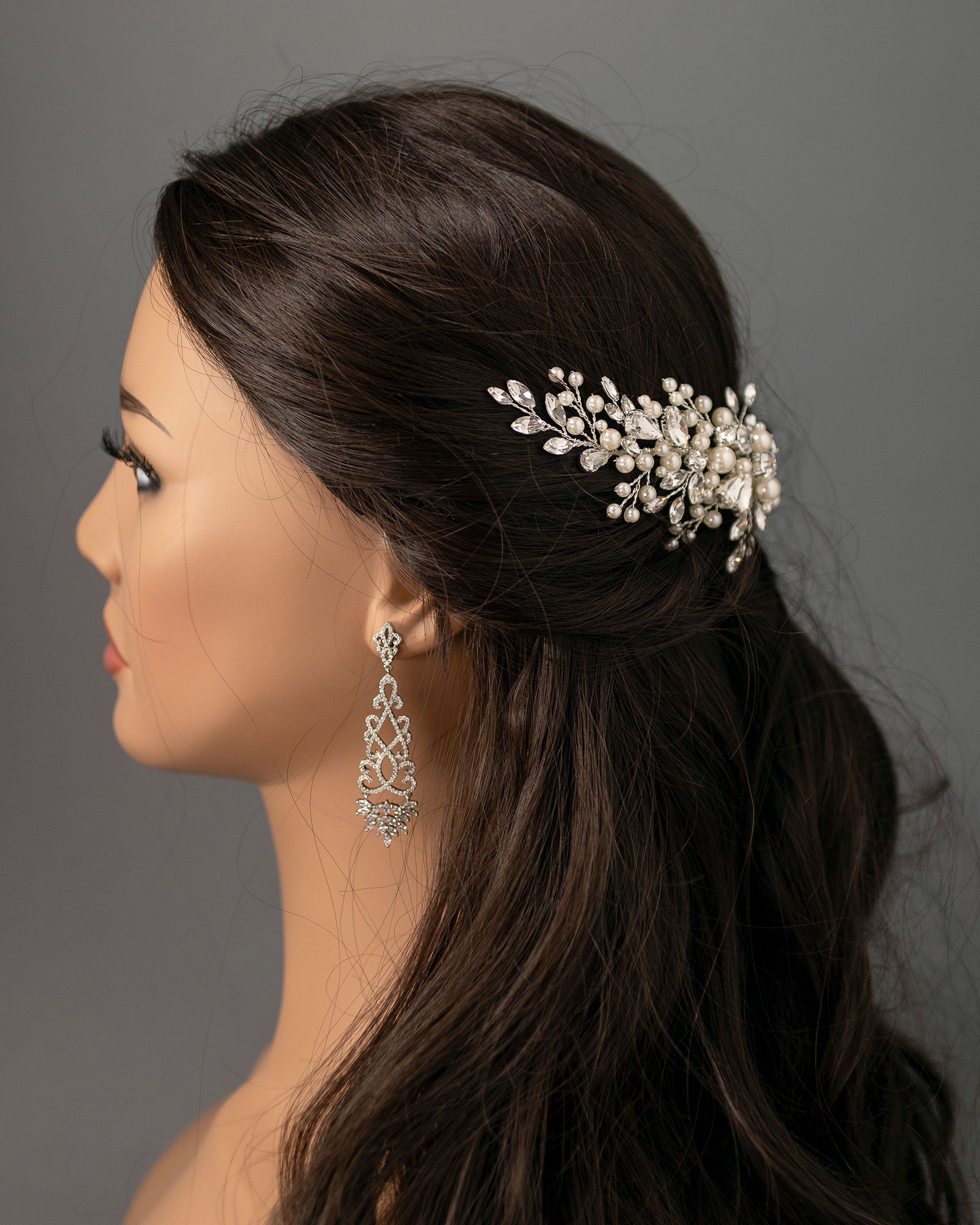 Bridal Hair Clip of Jewels and Pearls - Cassandra Lynne