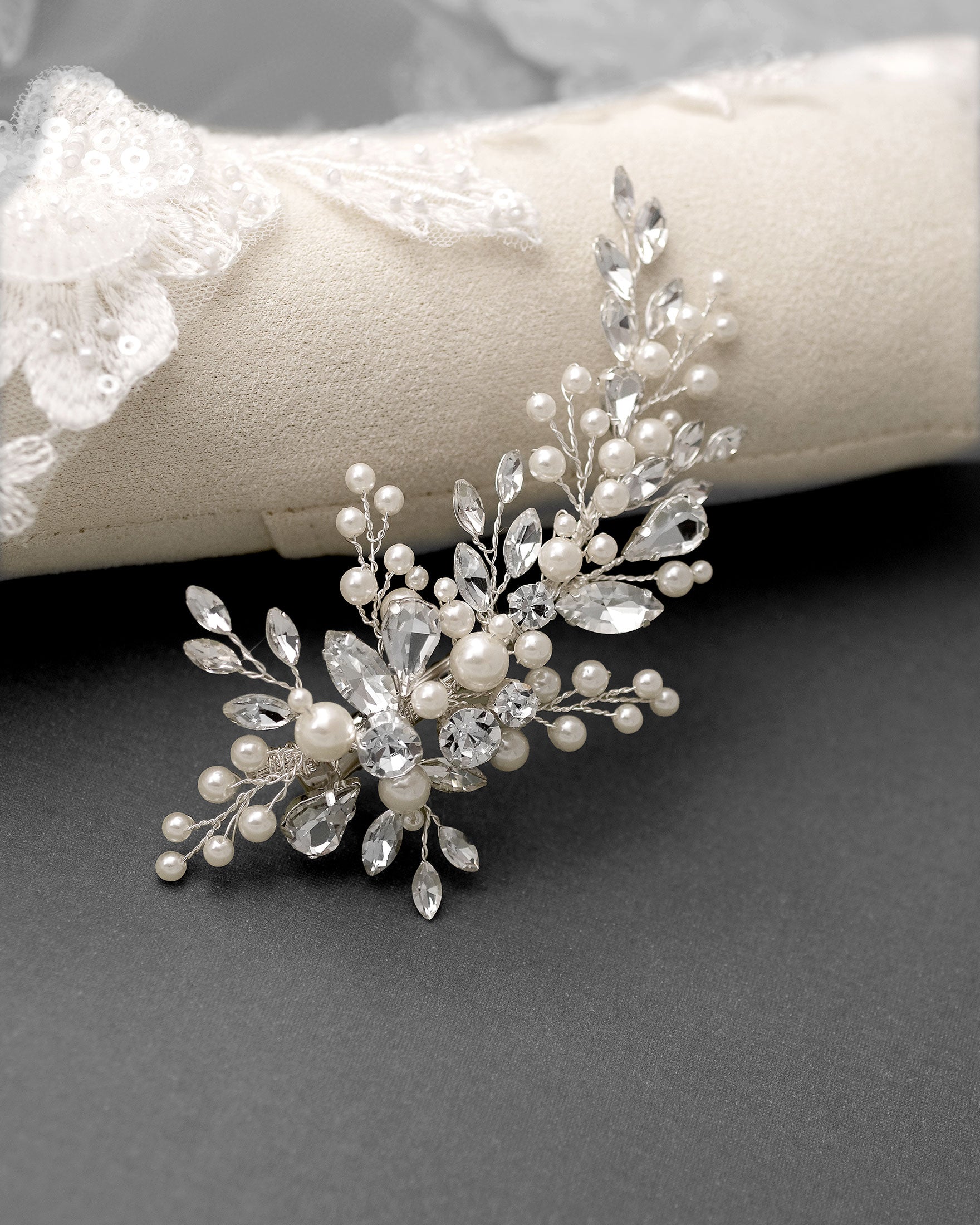 Bridal Hair Clip of Jewels and Pearls - Cassandra Lynne