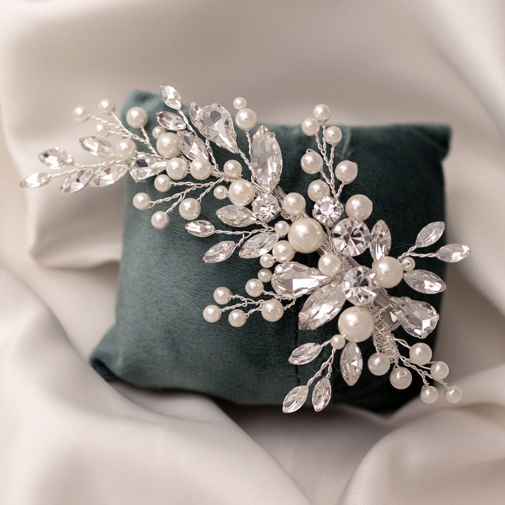 Bridal Hair Clip of Jewels and Pearls - Cassandra Lynne