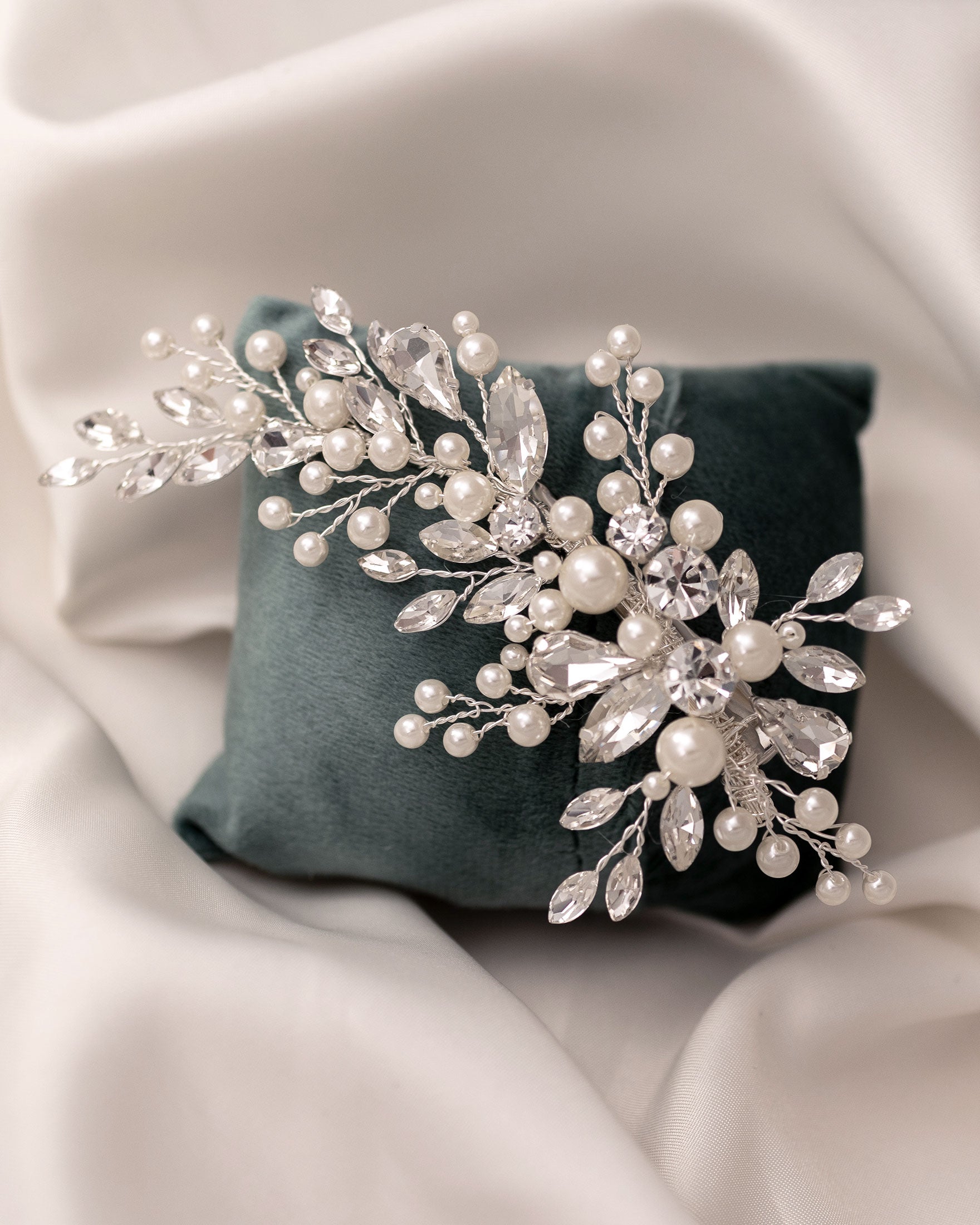 Bridal Hair Clip of Jewels and Pearls - Cassandra Lynne