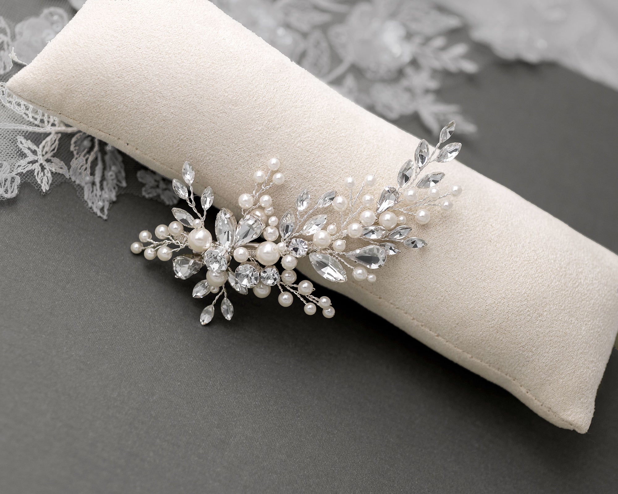 Bridal Hair Clip of Jewels and Pearls - Cassandra Lynne