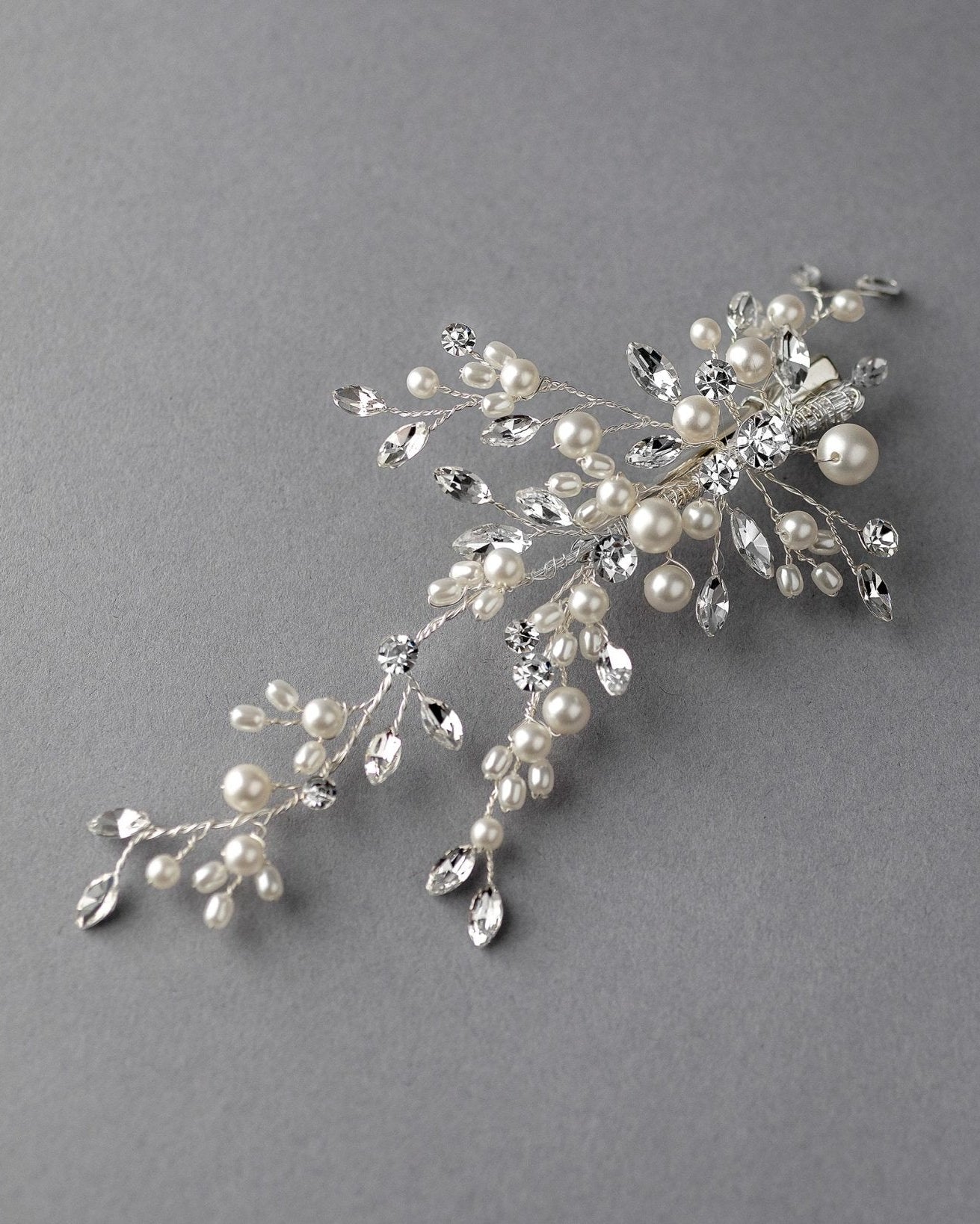 Bridal Hair Clip of Ivory Matte Pearls and Jewels - Hair Clips - Cassandra Lynne