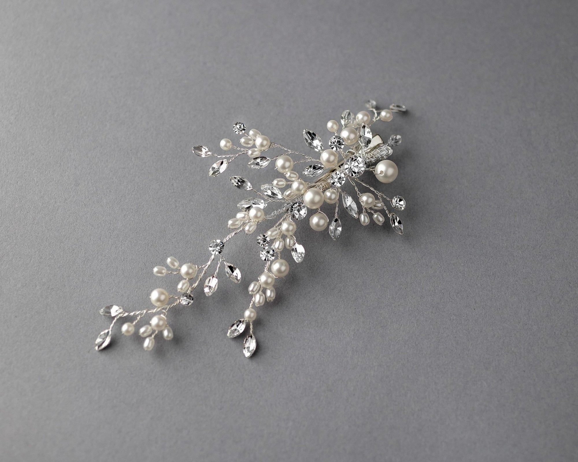 Bridal Hair Clip of Ivory Matte Pearls and Jewels - Hair Clips - Cassandra Lynne