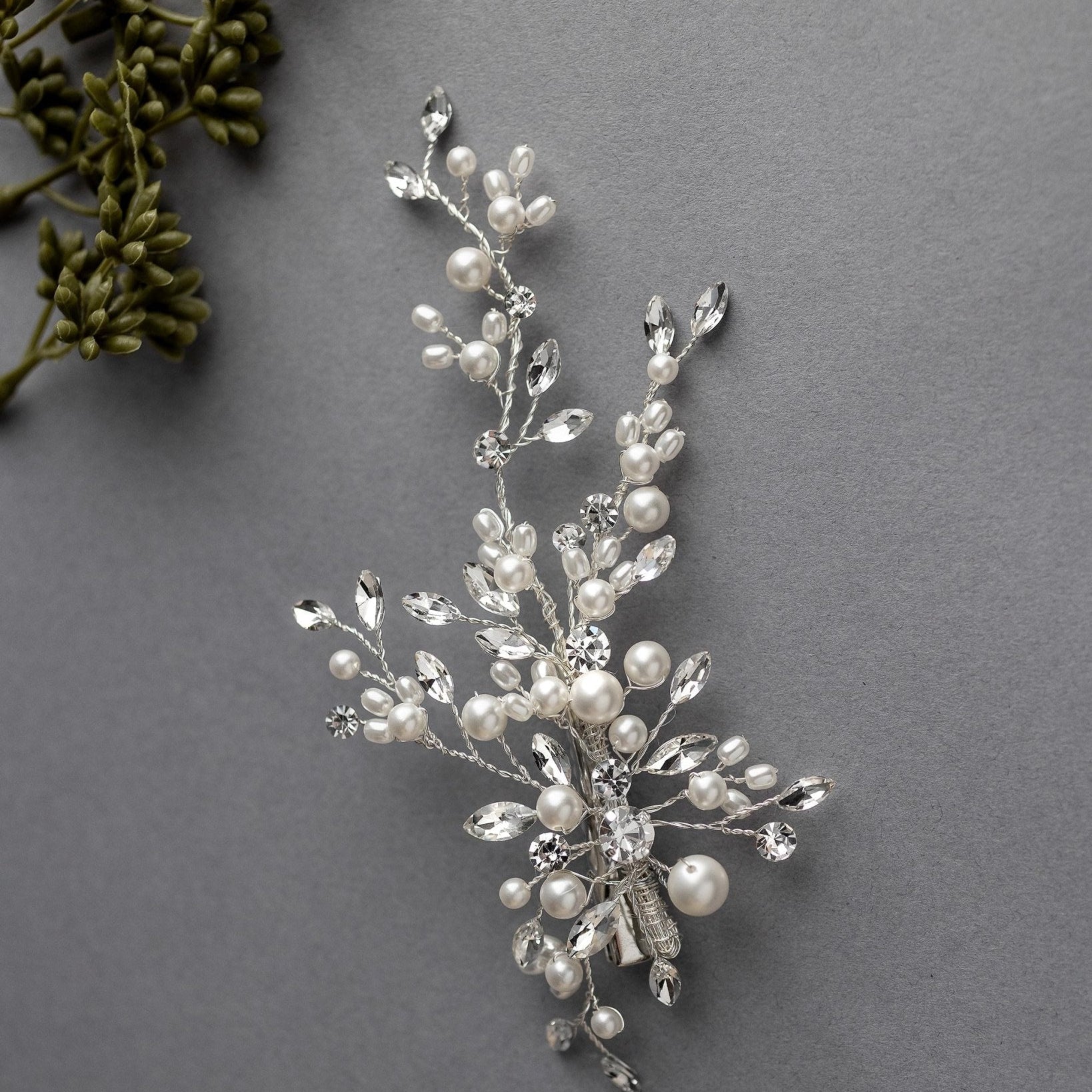 Bridal Hair Clip of Ivory Matte Pearls and Jewels - Hair Clips - Cassandra Lynne