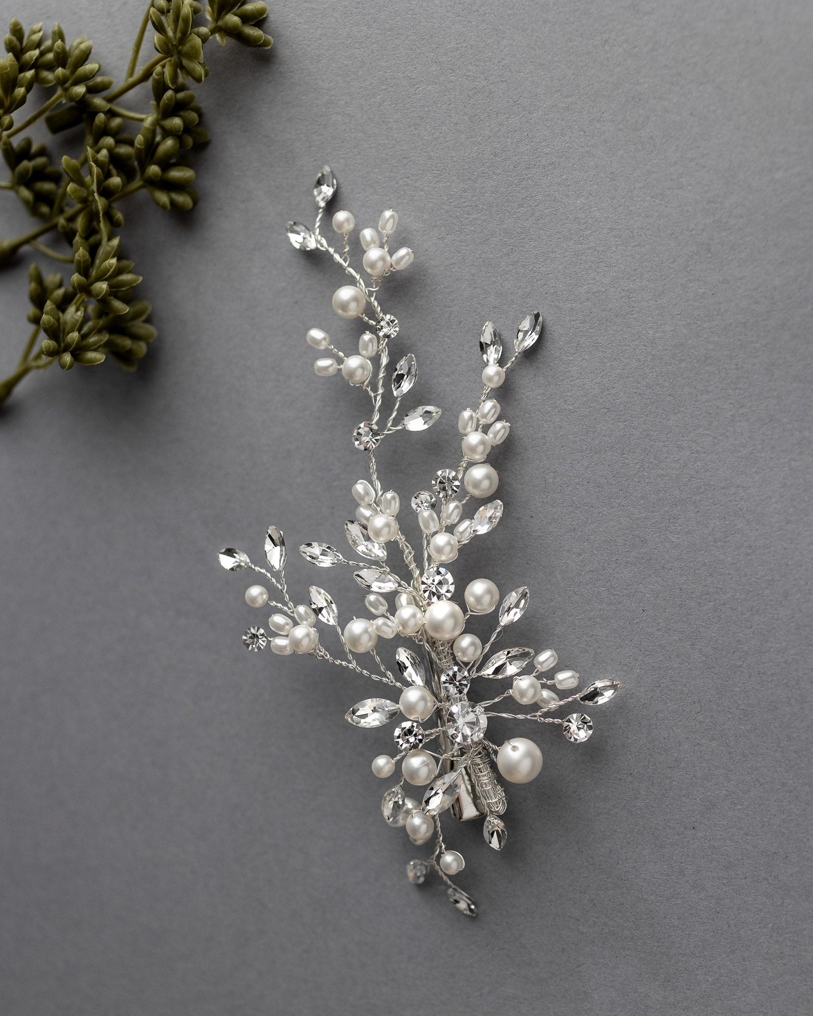 Bridal Hair Clip of Ivory Matte Pearls and Jewels - Hair Clips - Cassandra Lynne
