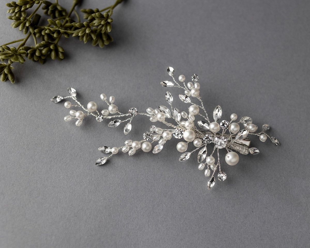 Bridal Hair Clip of Ivory Matte Pearls and Jewels - Hair Clips - Cassandra Lynne
