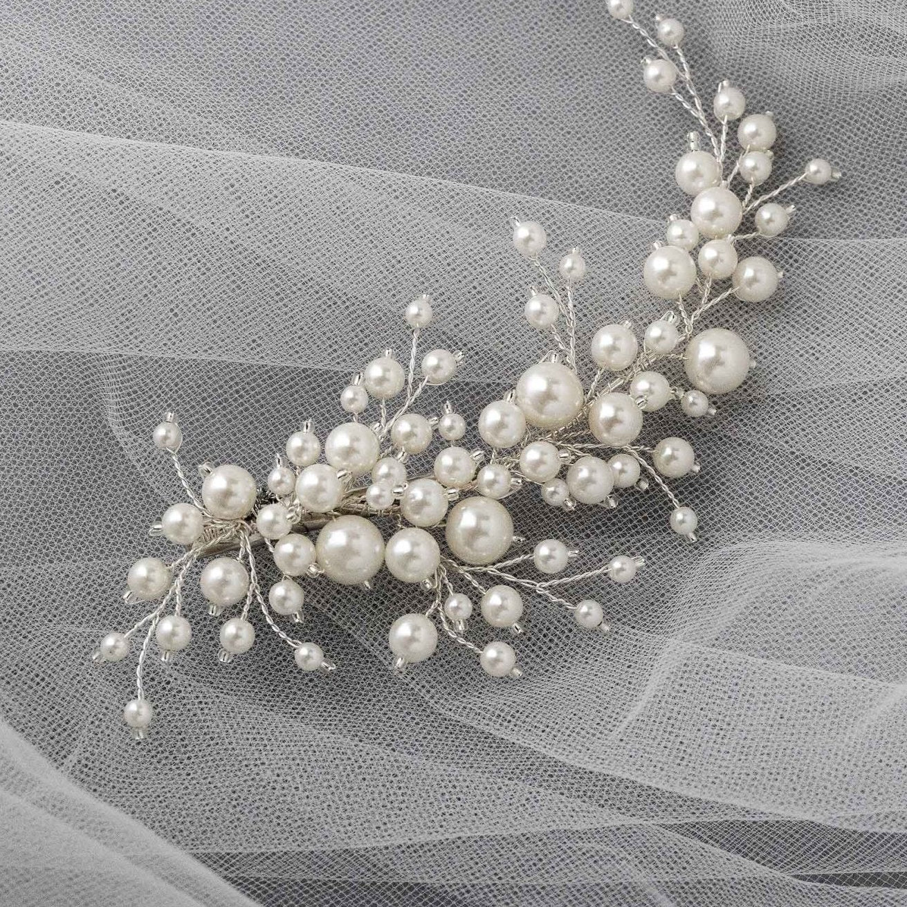 Bridal Hair Clip of Ivory Pearls and Glass Beads - Hair Clips - Cassandra Lynne