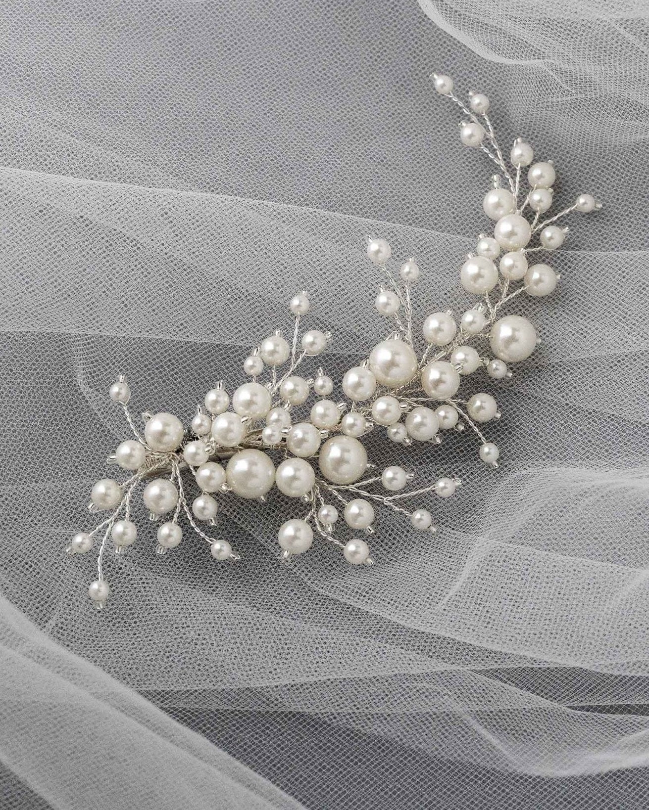 Bridal Hair Clip of Ivory Pearls and Glass Beads - Hair Clips - Cassandra Lynne