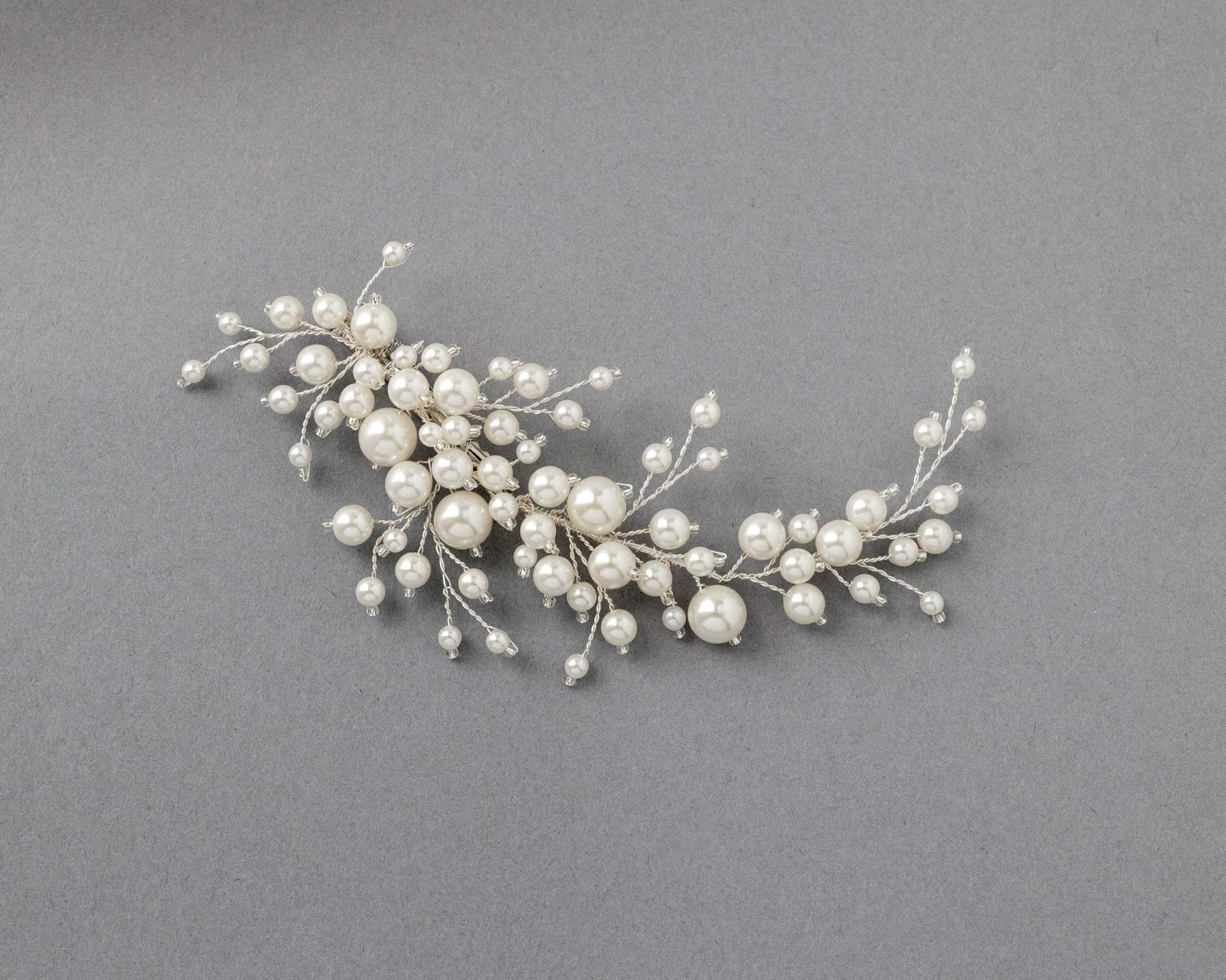 Bridal Hair Clip of Ivory Pearls and Glass Beads - Hair Clips - Cassandra Lynne