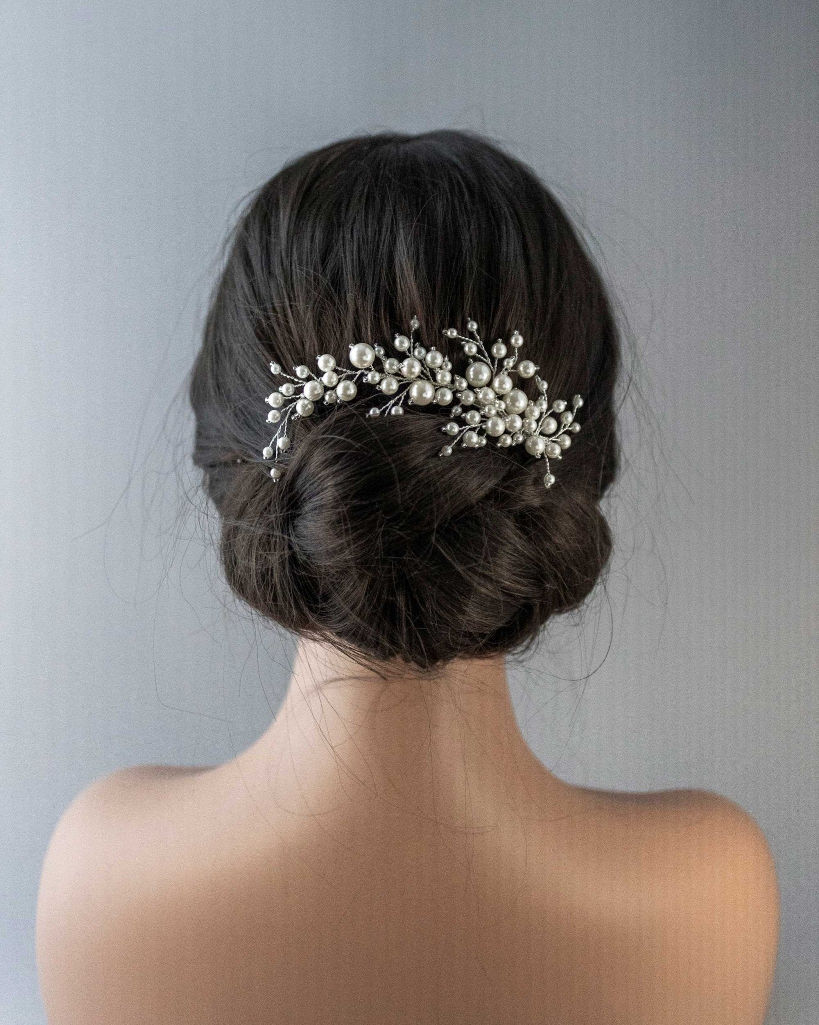 Bridal Hair Clip of Ivory Pearls and Glass Beads - Hair Clips - Cassandra Lynne