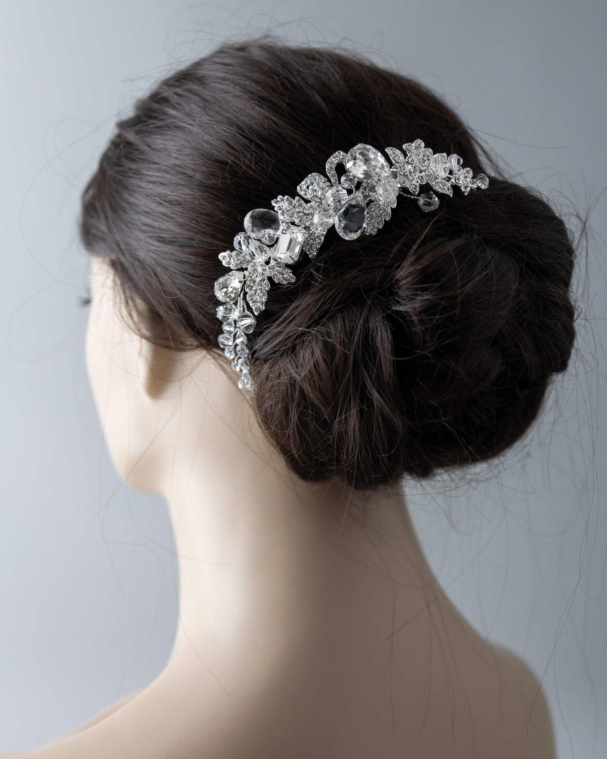 Narrow Silver Bling Bridal Hair Clip