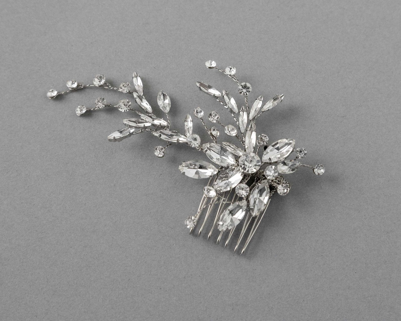 Bridal Hair Comb of Antique Silver and Rhinestones - Cassandra Lynne