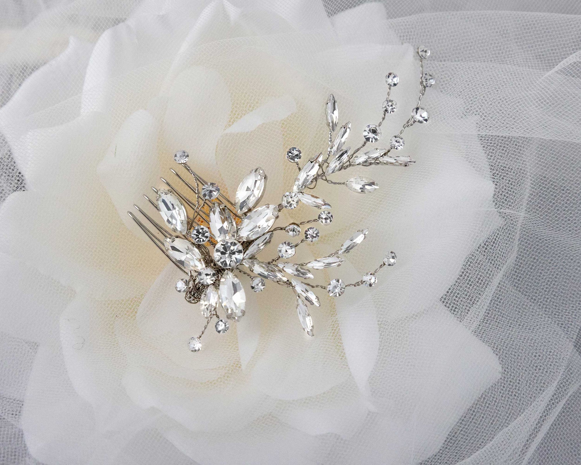 Bridal Hair Comb of Antique Silver and Rhinestones - Cassandra Lynne