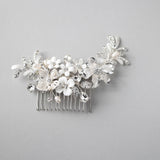 Bridal Hair Comb of Porcelain Flowers and Pearls - Hair Comb - Cassandra Lynne