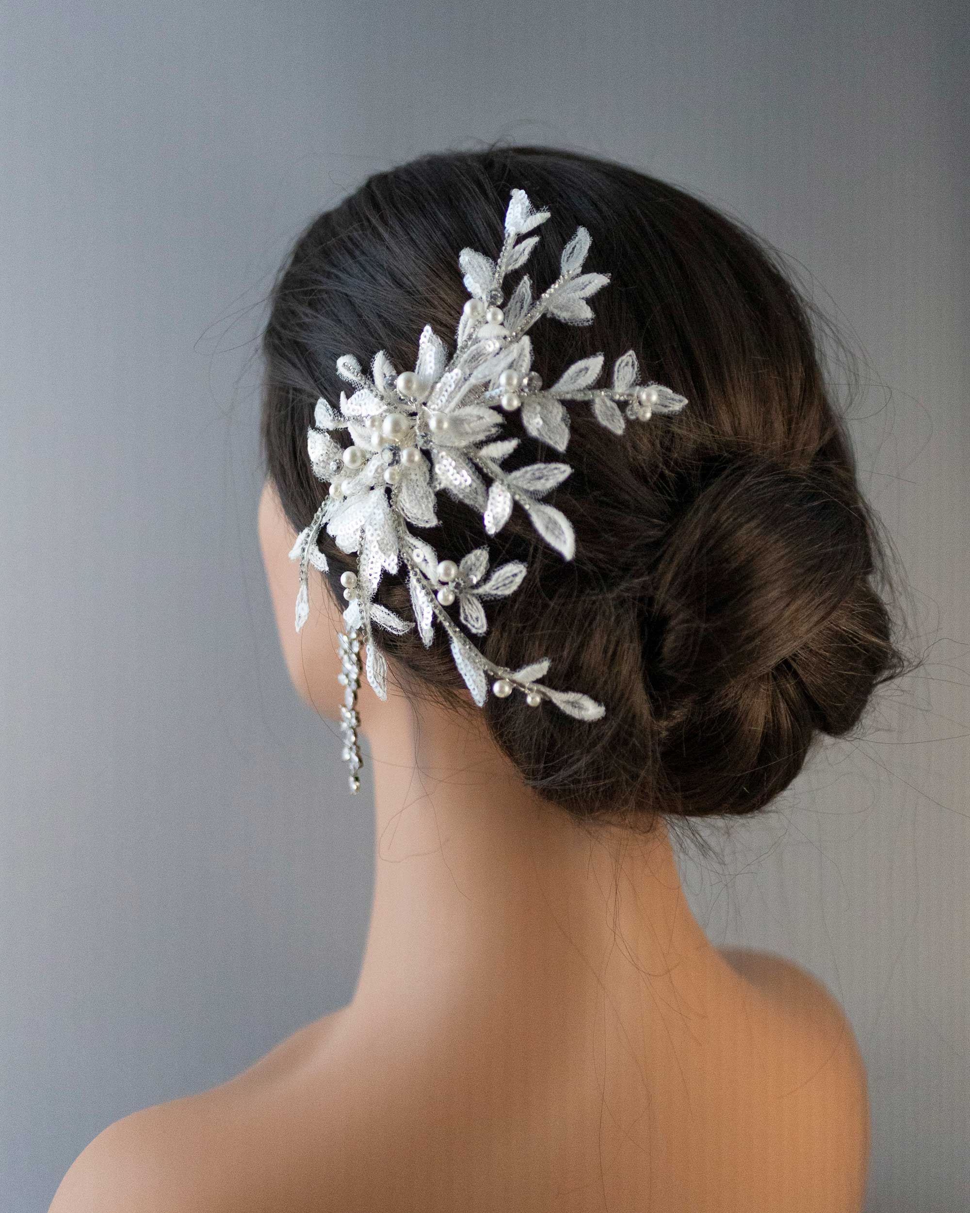 Sequined Lace Wedding Hair Flower in Ivory - Cassandra Lynne