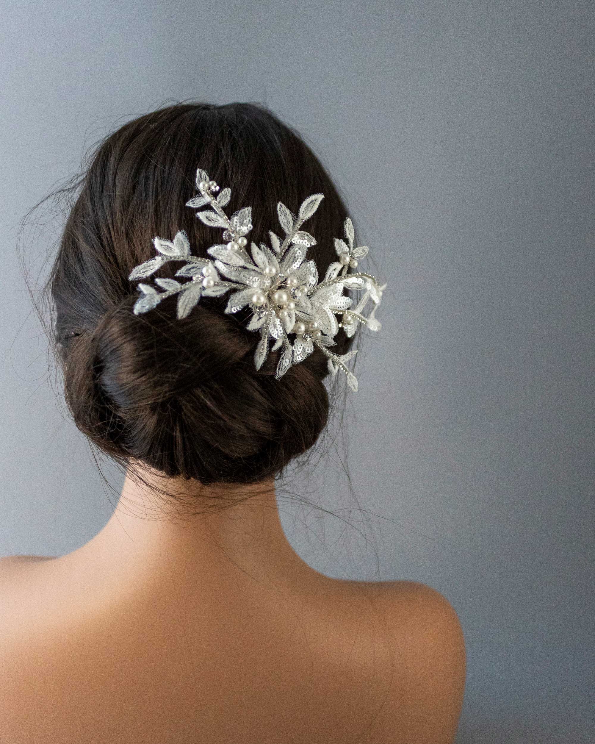 Sequined Lace Wedding Hair Flower in Ivory - Cassandra Lynne