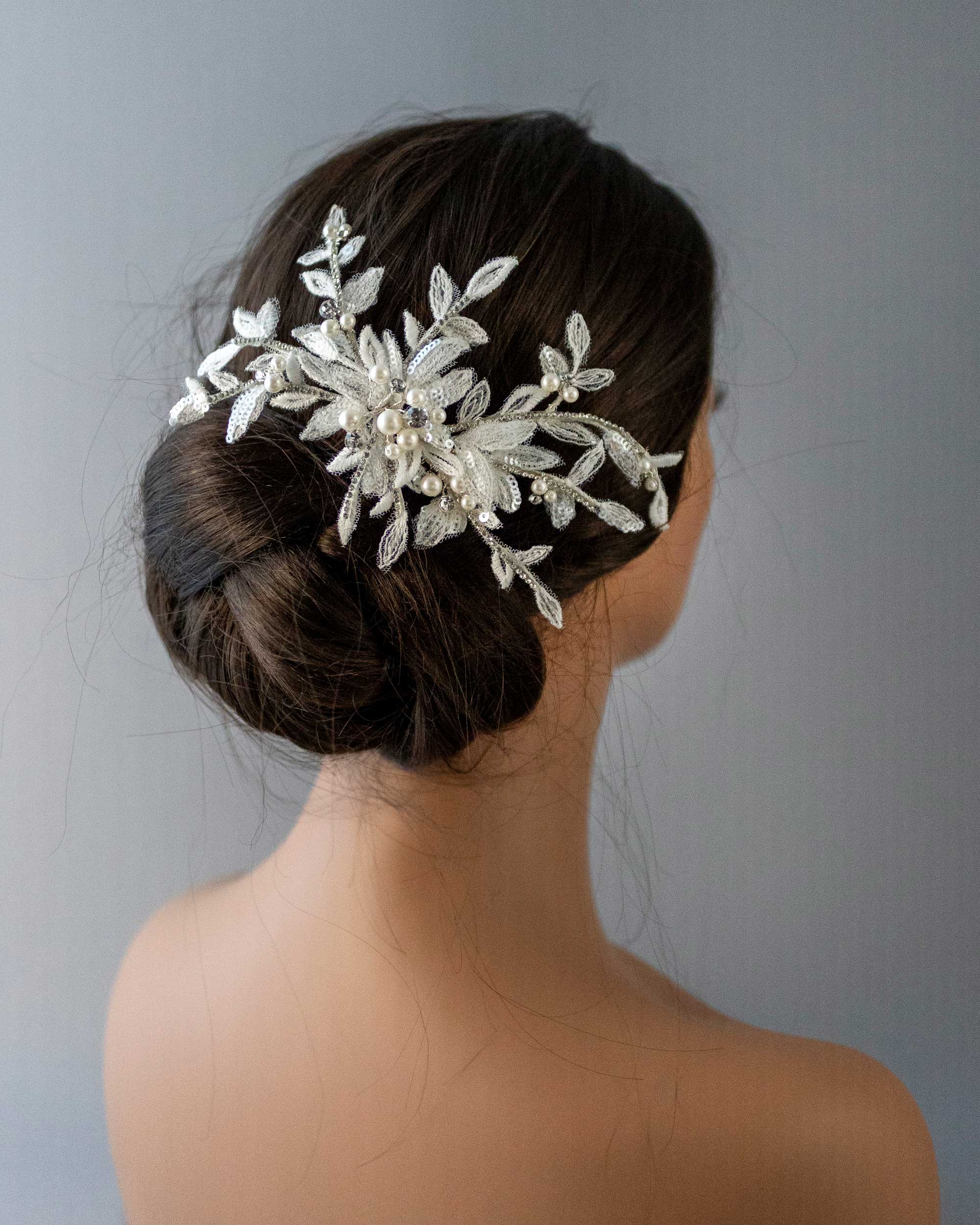 Sequined Lace Wedding Hair Flower in Ivory - Cassandra Lynne