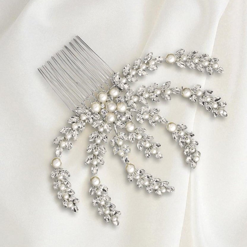 Bridal Hair Comb with Ivory Pearls in Silver - Hair Comb - Cassandra Lynne