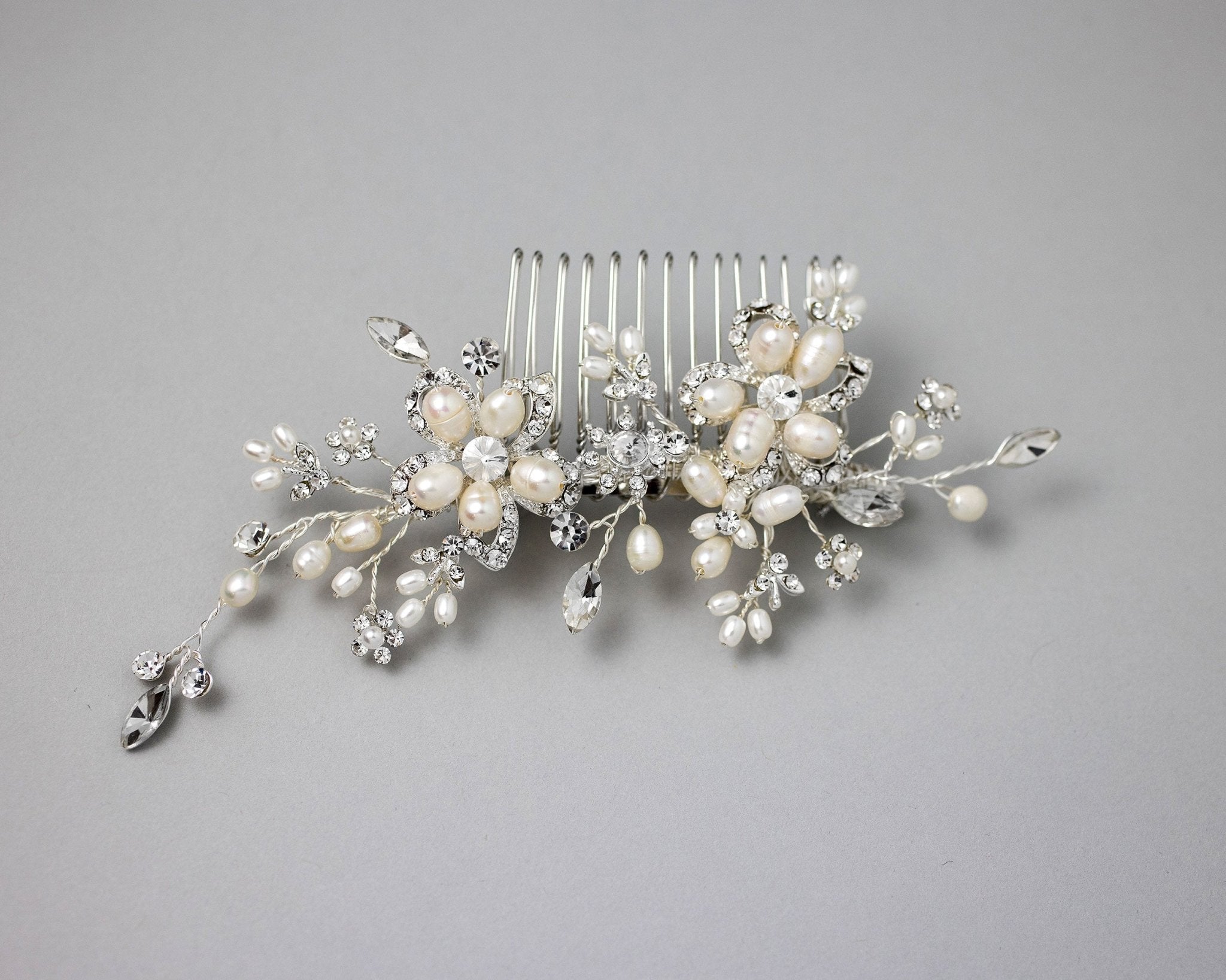 Bridal Hair Comb with Pearl Rhinestone Flowers - Hair Comb - Cassandra Lynne