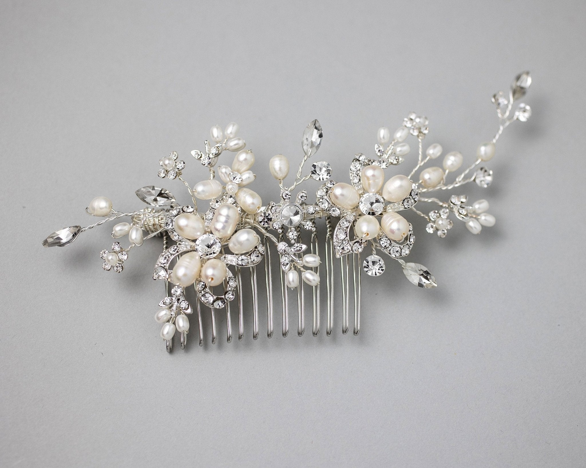 Bridal Hair Comb with Pearl Rhinestone Flowers - Hair Comb - Cassandra Lynne