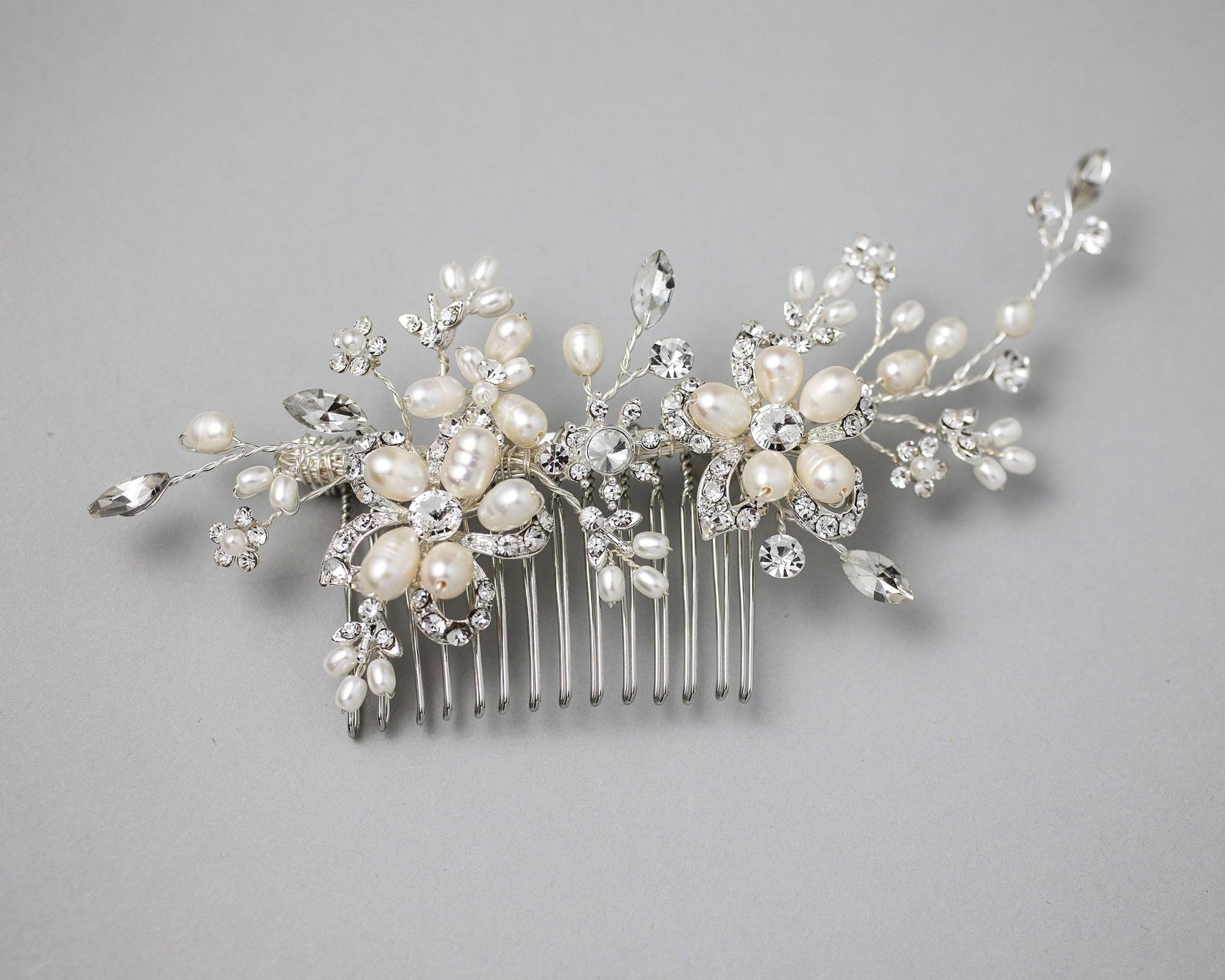 Bridal Hair Comb with Pearl Rhinestone Flowers - Hair Comb - Cassandra Lynne