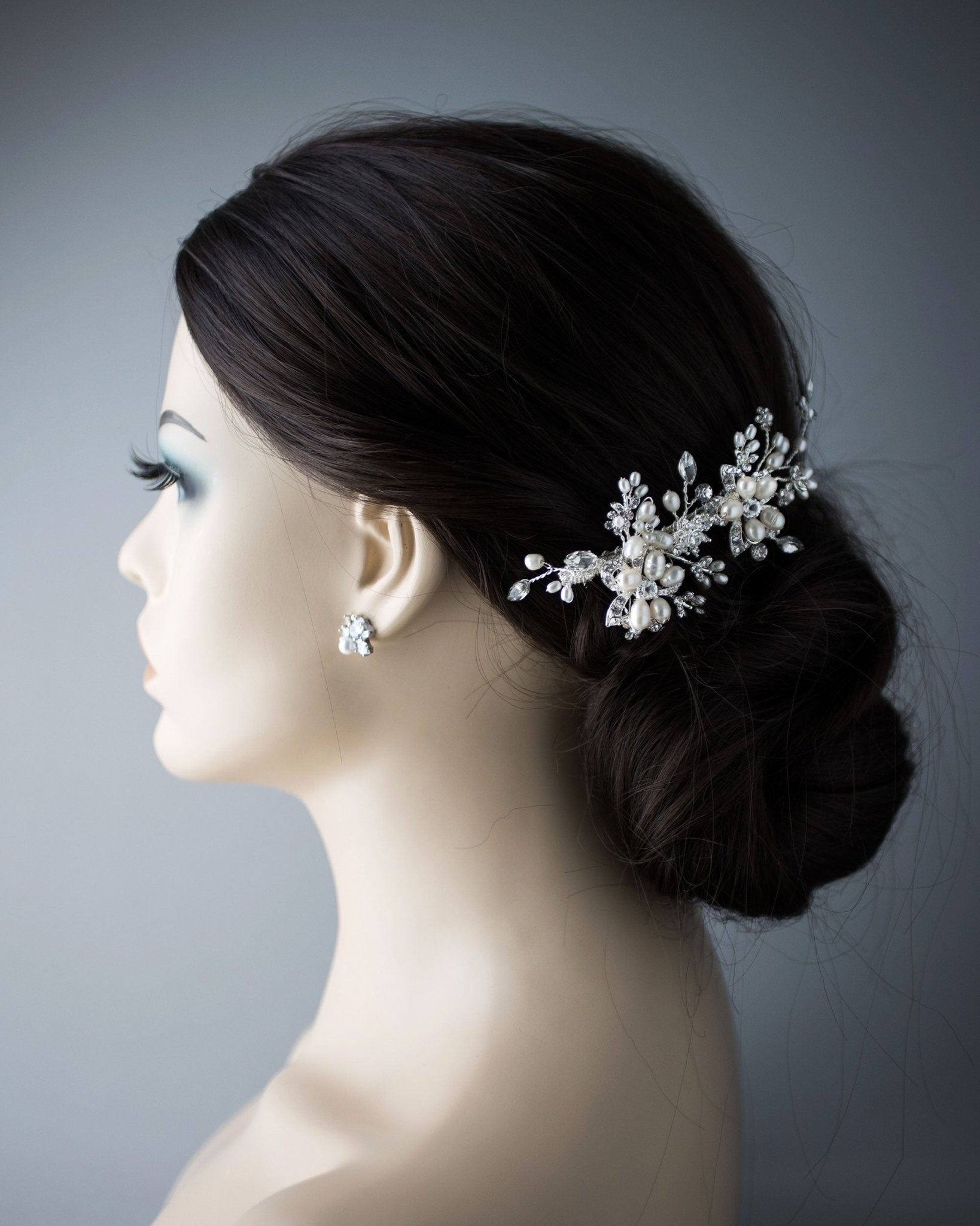 Bridal Hair Comb with Pearl Rhinestone Flowers - Hair Comb - Cassandra Lynne