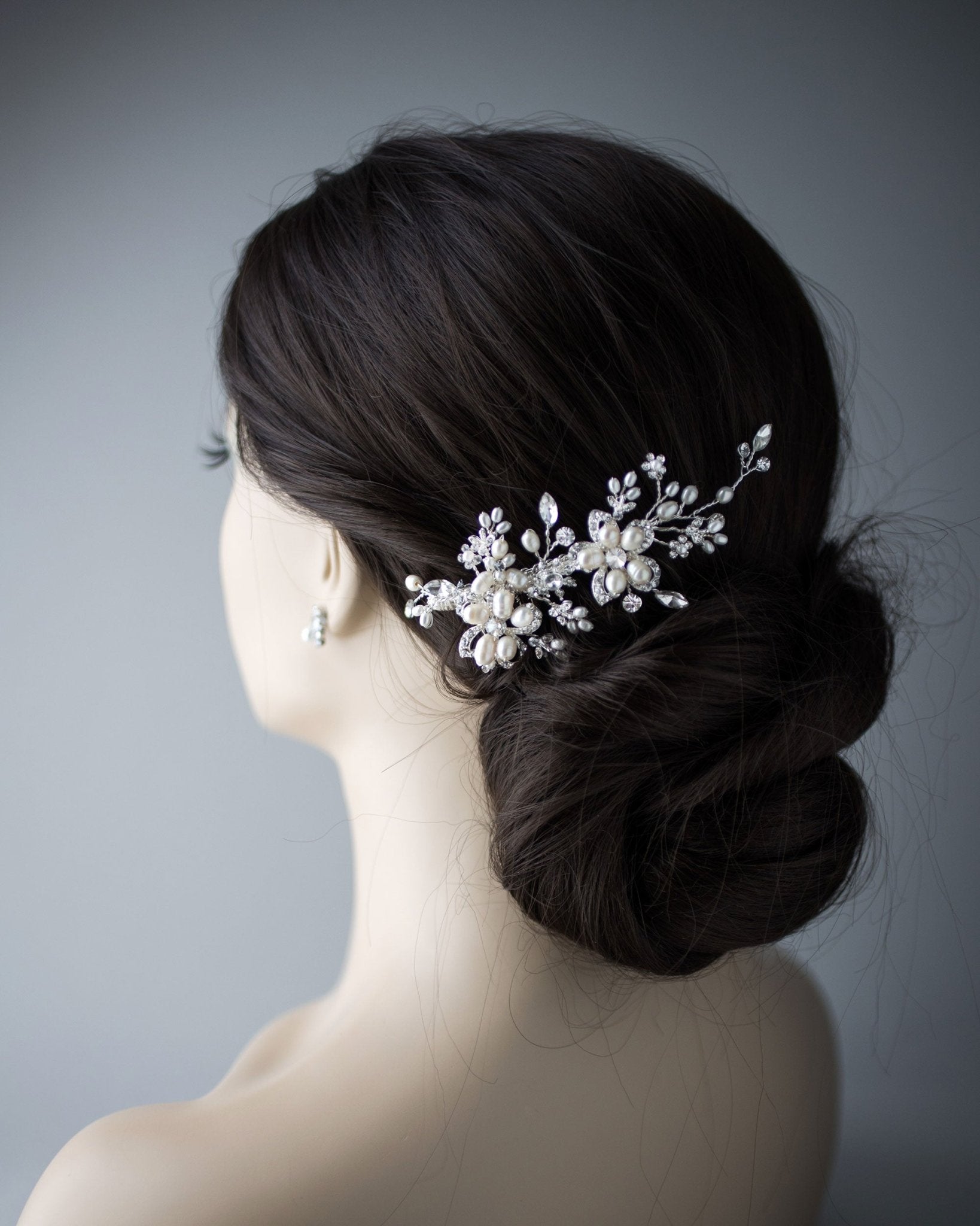 Bridal Hair Comb with Pearl Rhinestone Flowers - Hair Comb - Cassandra Lynne