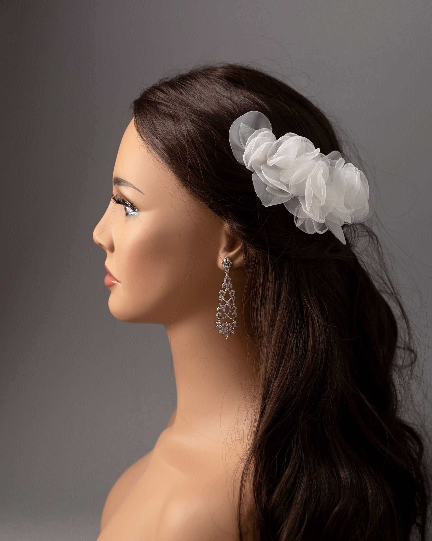 Light Ivory Bridal Hair Flower of Organza Petals
