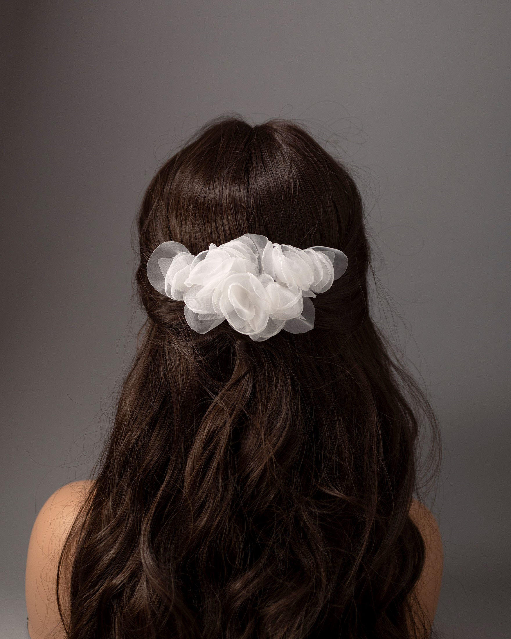 Light Ivory Bridal Hair Flower of Organza Petals