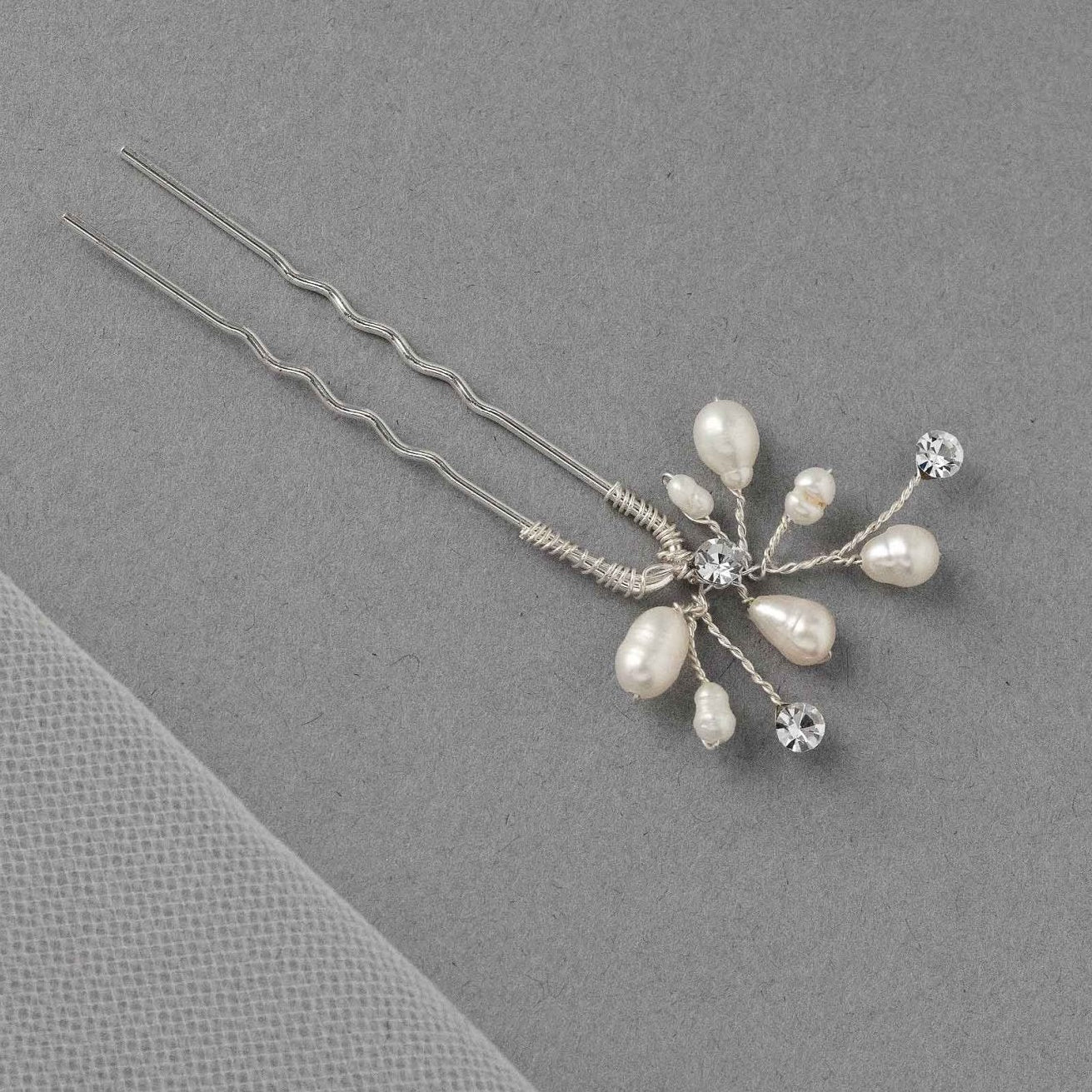 Bridal Hair Pin of Freshwater Pearls and Jewels - Hair Pins - Cassandra Lynne