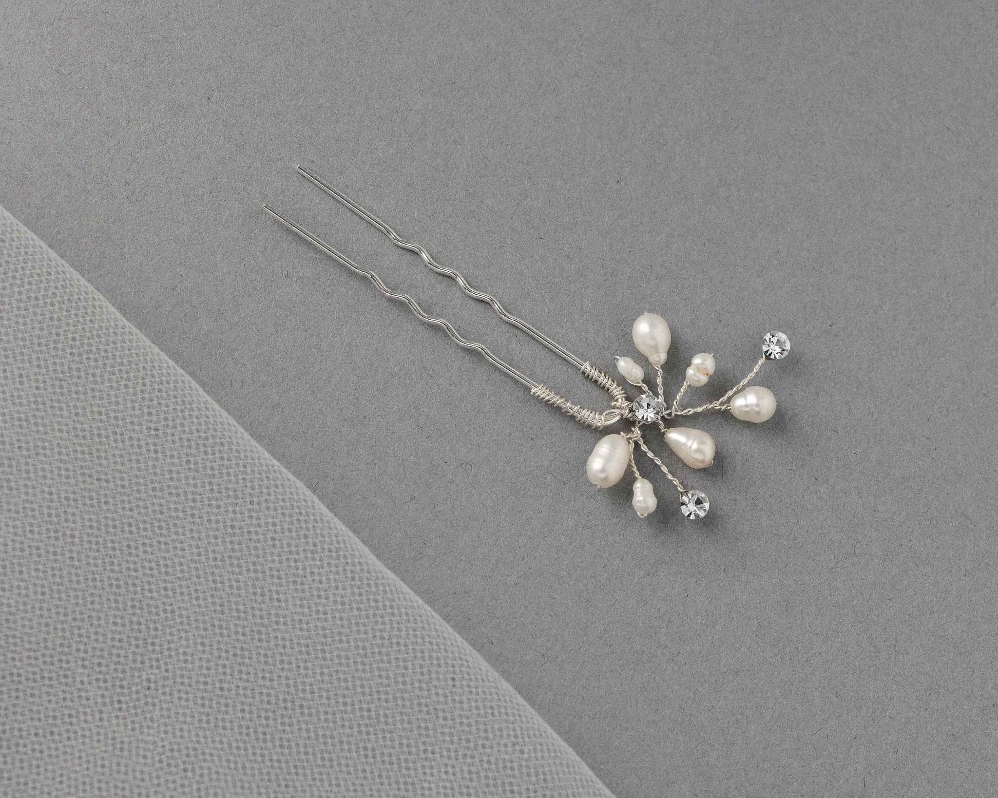 Bridal Hair Pin of Freshwater Pearls and Jewels - Hair Pins - Cassandra Lynne