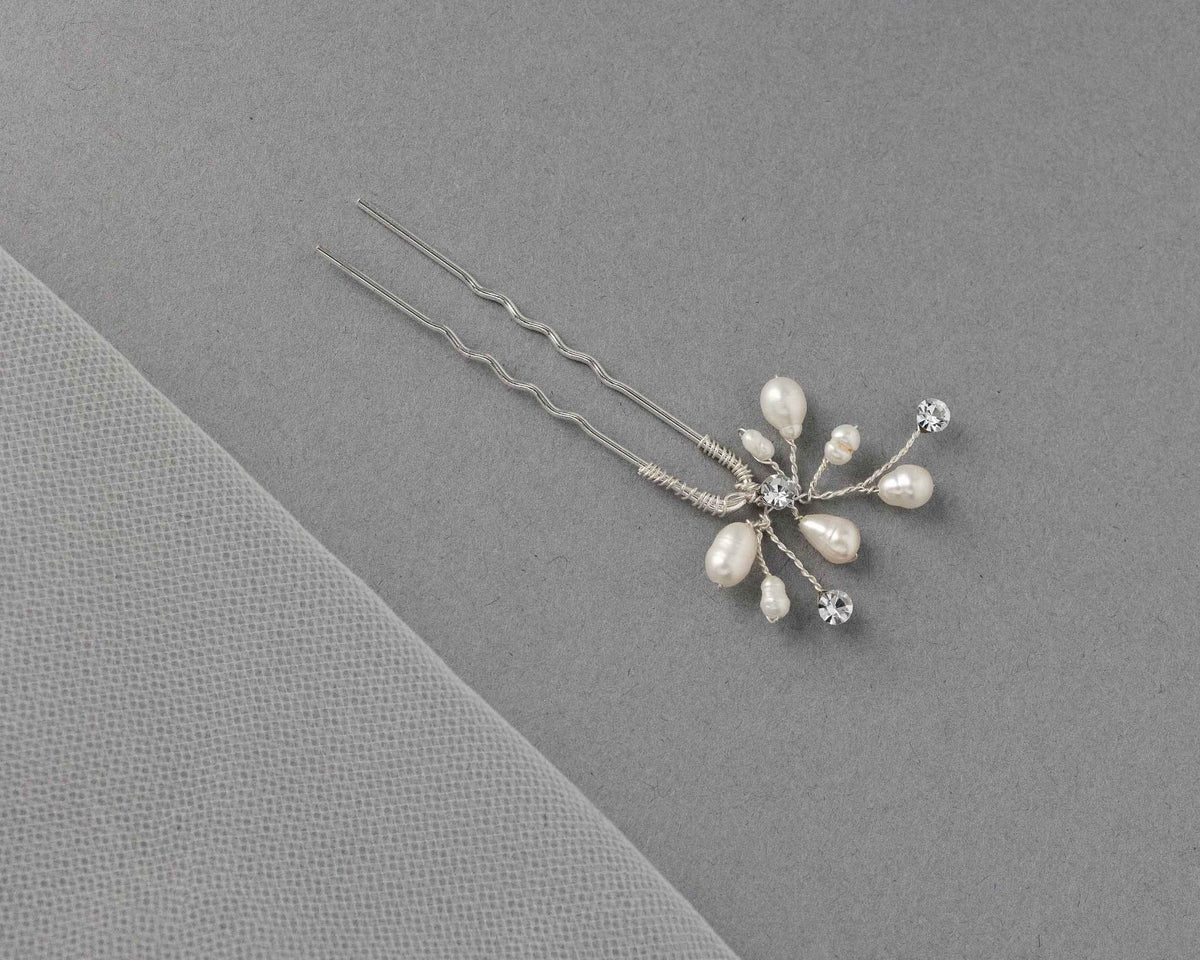 Bridal Hair Pin of Freshwater Pearls and Jewels - Hair Pins - Cassandra Lynne