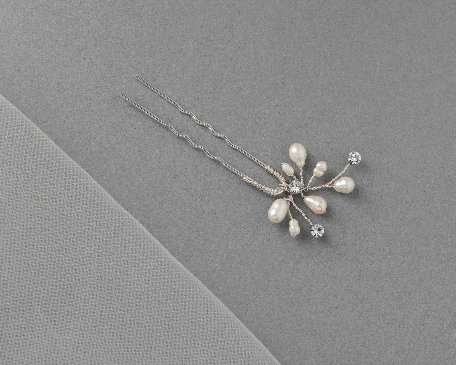 Bridal Hair Pin of Freshwater Pearls and Jewels - Hair Pins - Cassandra Lynne