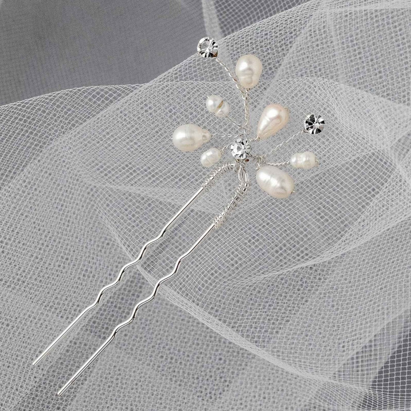 Bridal Hair Pin of Freshwater Pearls and Jewels - Hair Pins - Cassandra Lynne