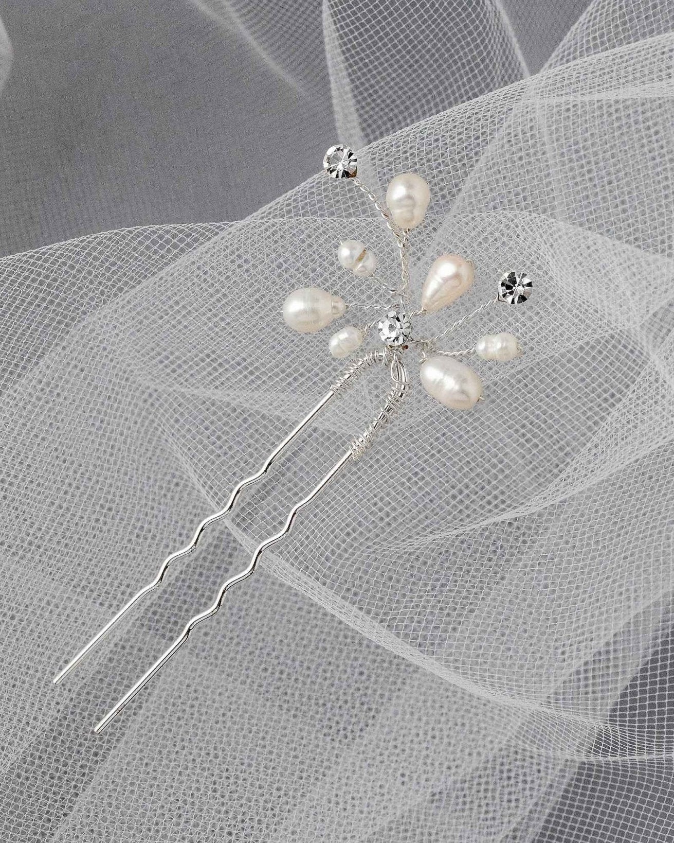 Bridal Hair Pin of Freshwater Pearls and Jewels - Hair Pins - Cassandra Lynne