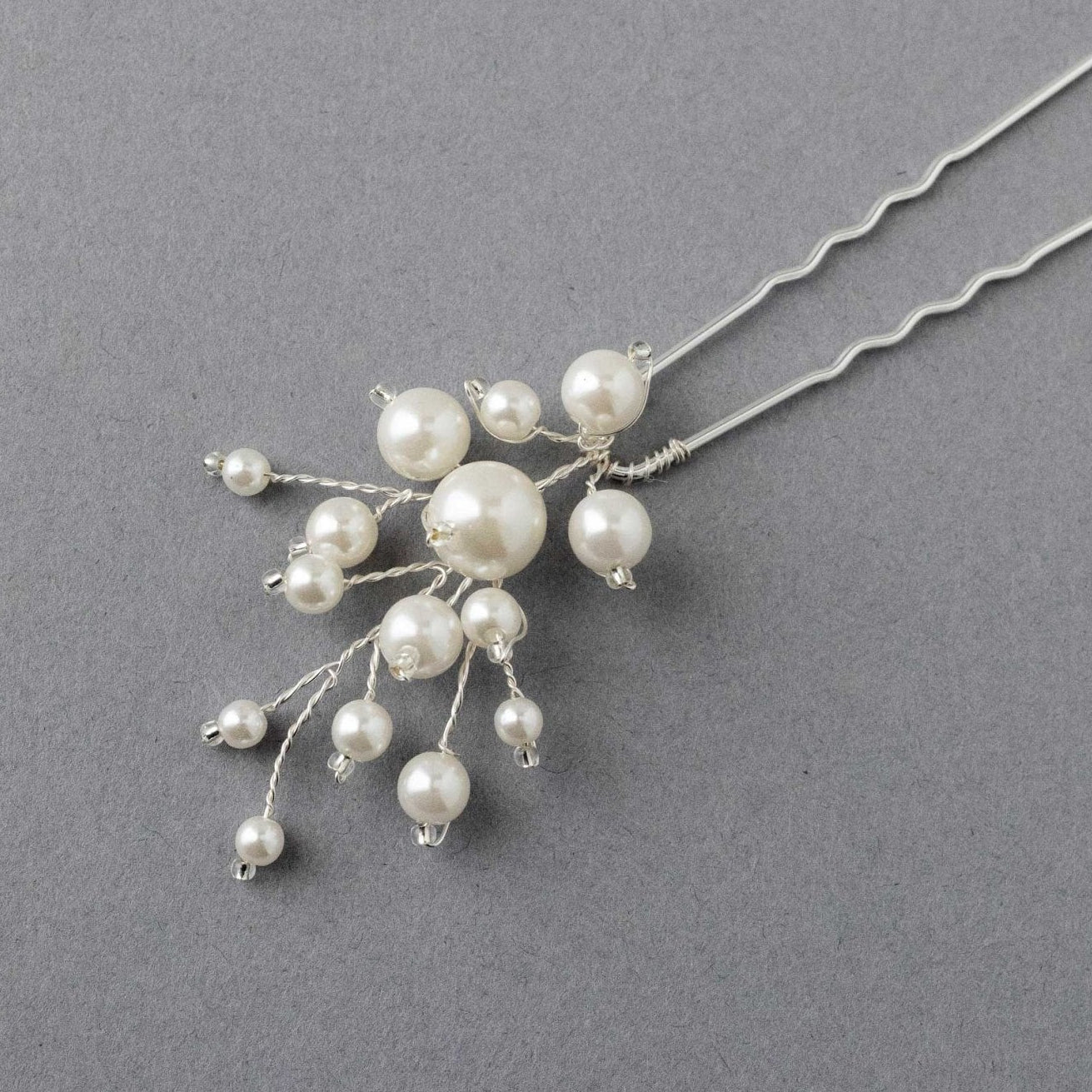 Bridal Hair Pin of Ivory Pearls and Glass Beads - Hair Pins - Cassandra Lynne