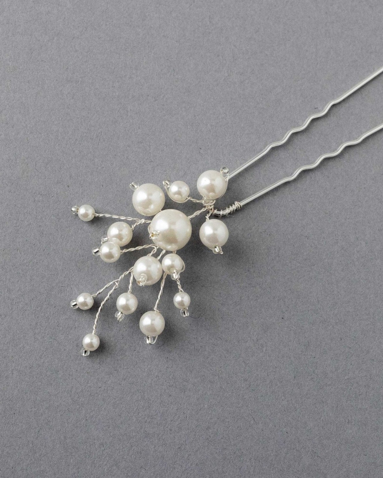 Bridal Hair Pin of Ivory Pearls and Glass Beads - Hair Pins - Cassandra Lynne