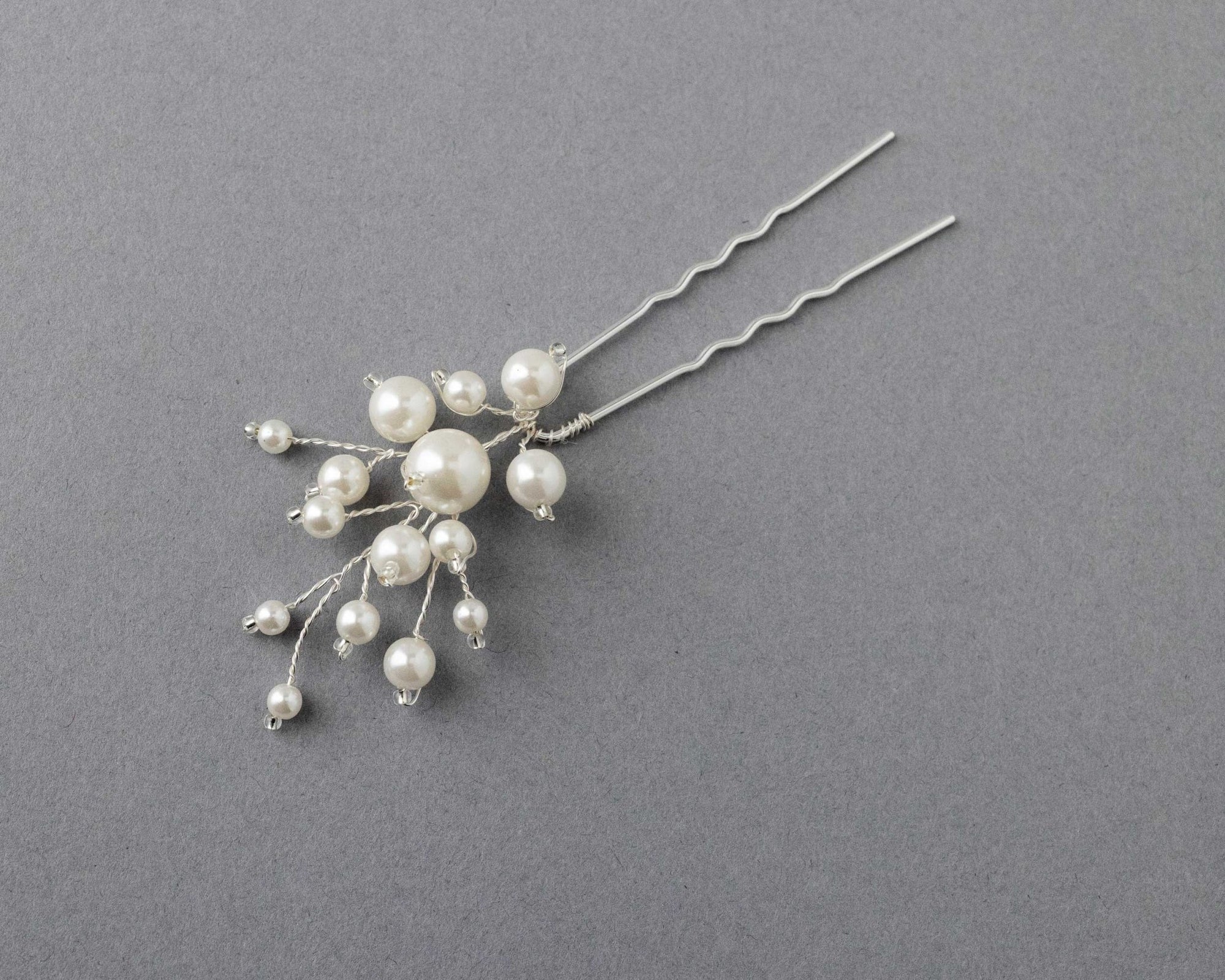 Bridal Hair Pin of Ivory Pearls and Glass Beads - Hair Pins - Cassandra Lynne