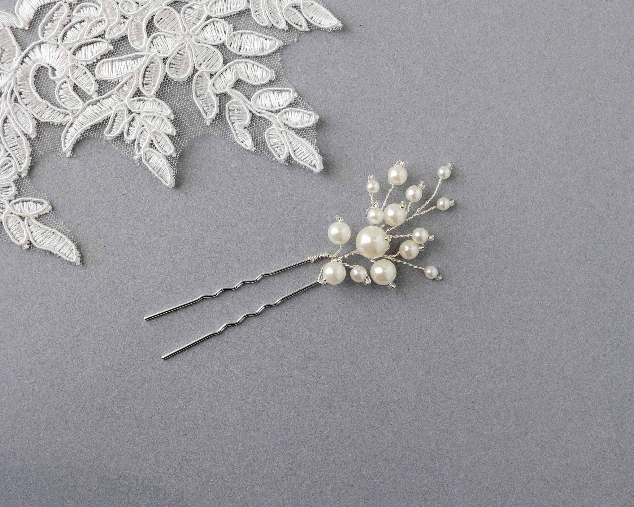 Bridal Hair Pin of Ivory Pearls and Glass Beads - Hair Pins - Cassandra Lynne