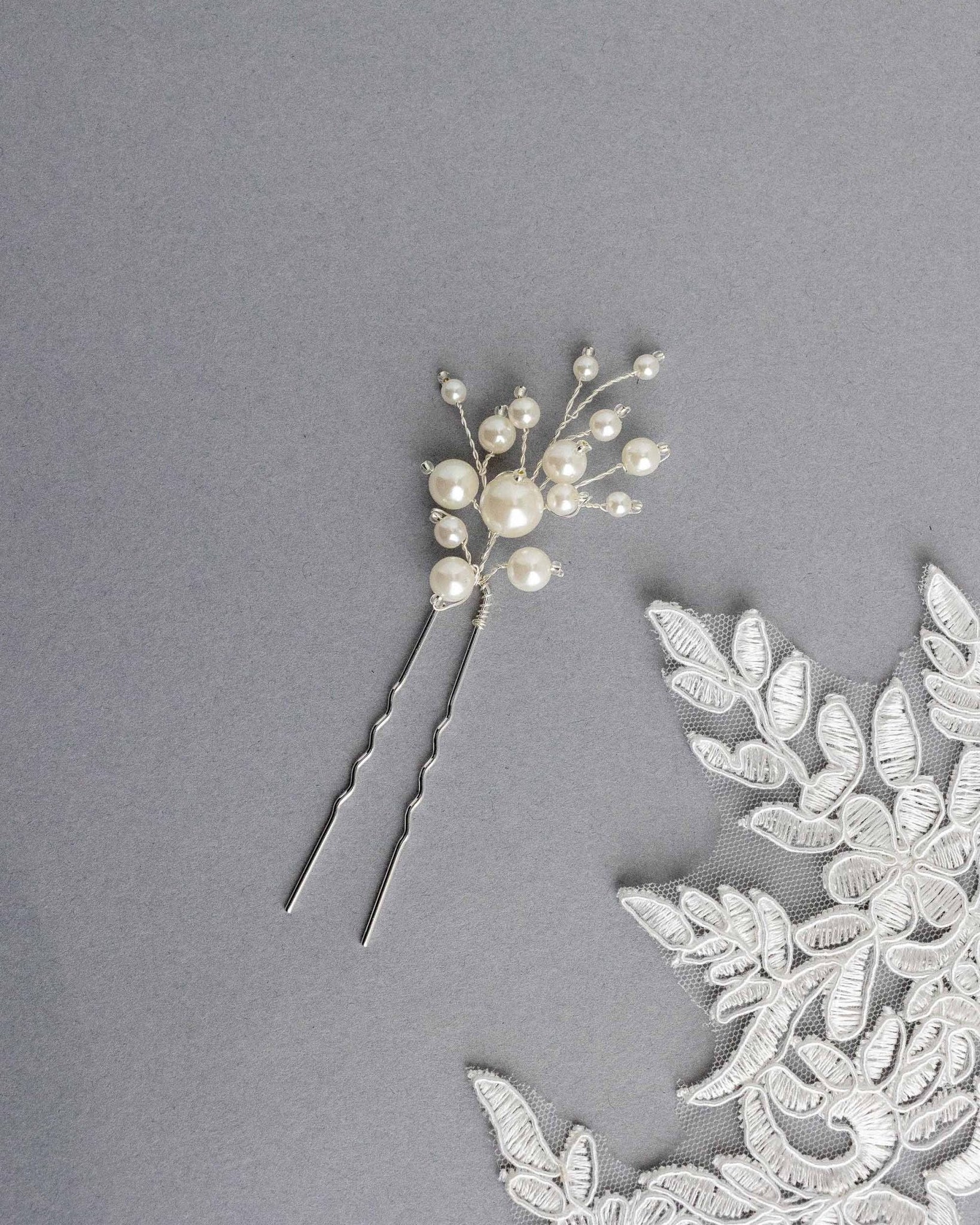 Bridal Hair Pin of Ivory Pearls and Glass Beads - Hair Pins - Cassandra Lynne