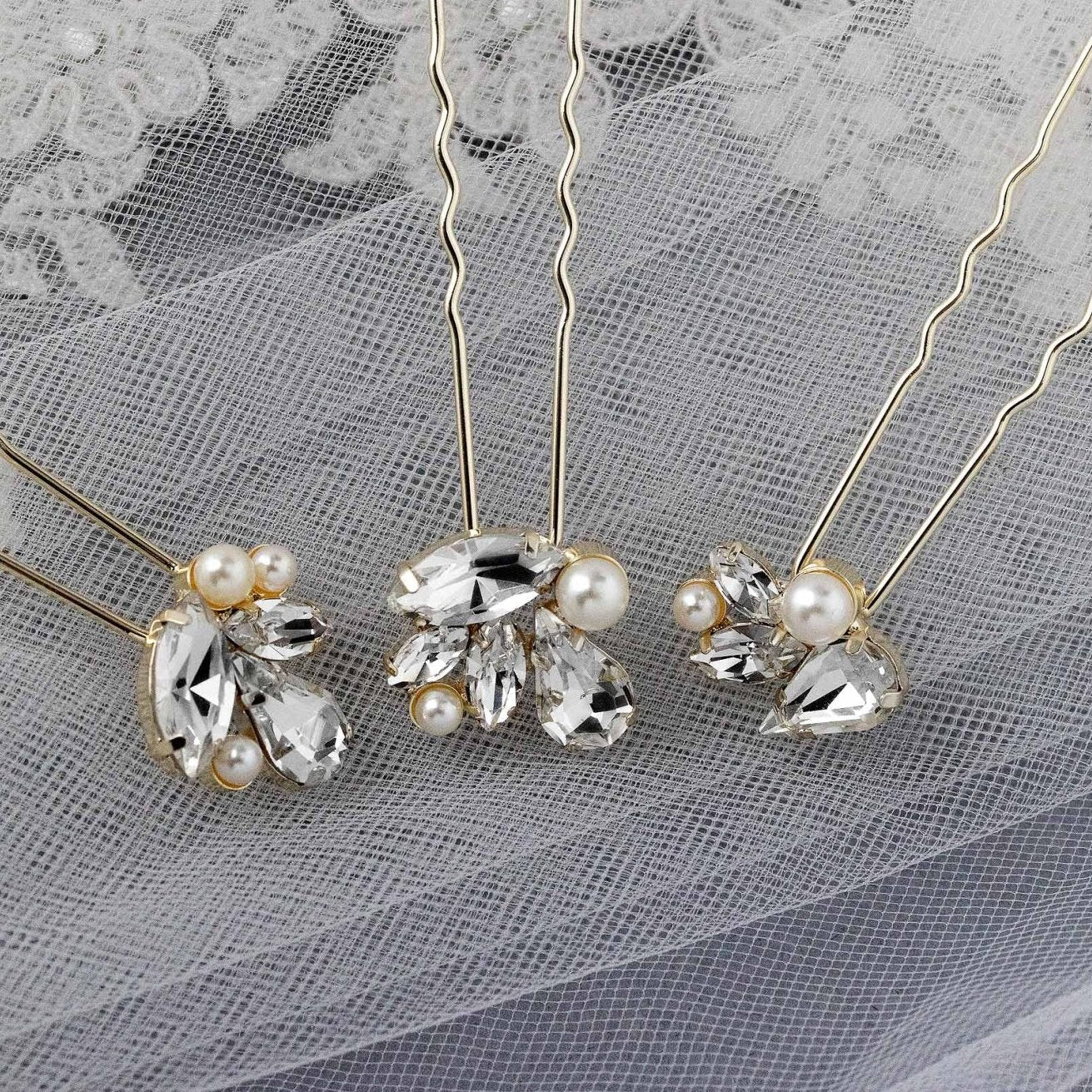 Bridal Hair Pin Set of Rhinestones and Pearls - Hair Pins - Cassandra Lynne