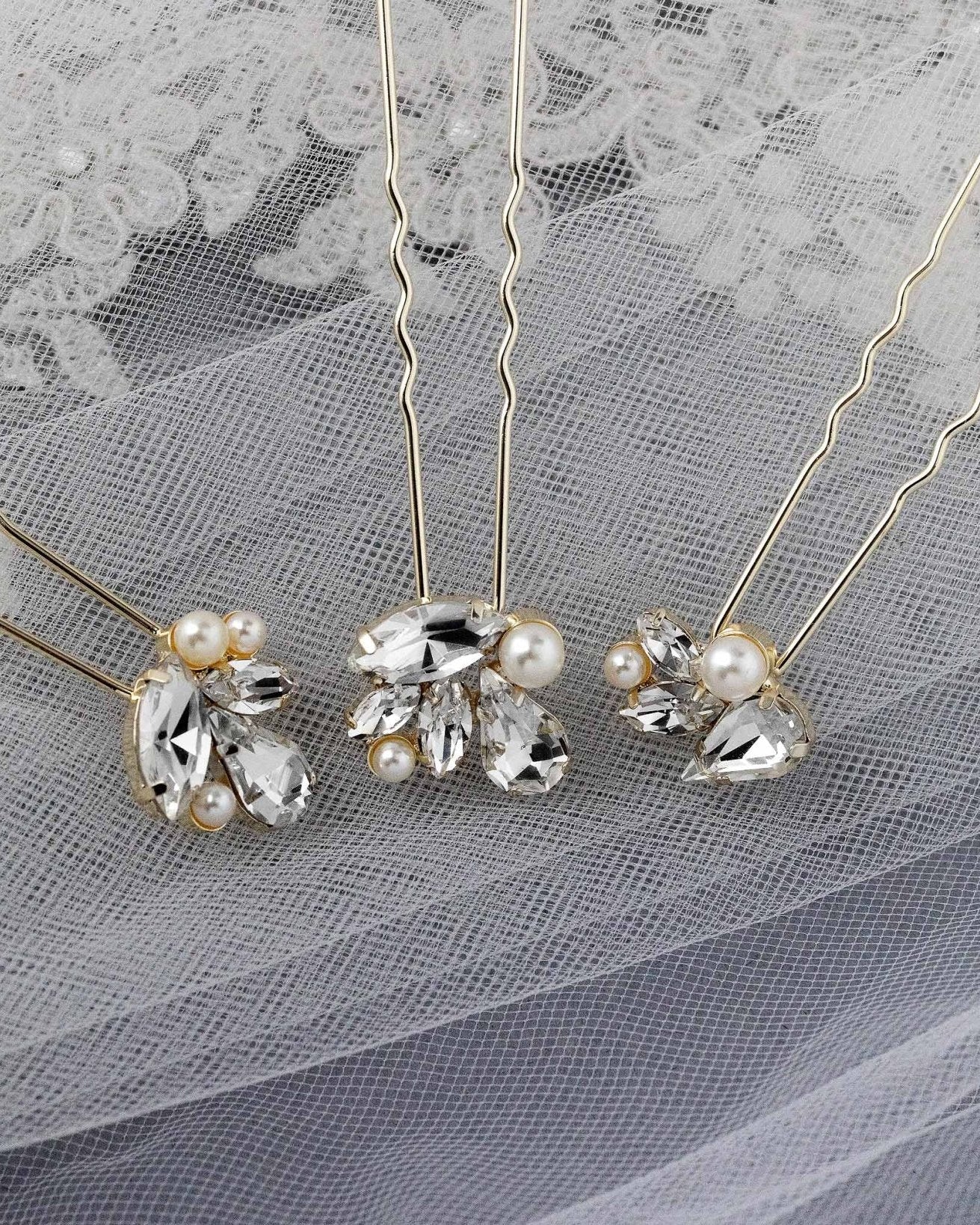 Bridal Hair Pin Set of Rhinestones and Pearls - Hair Pins - Cassandra Lynne