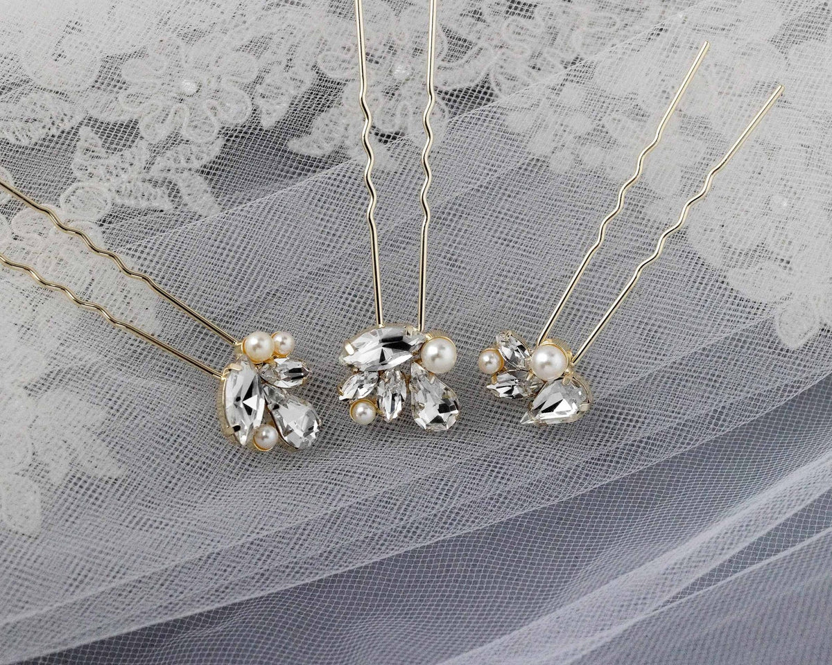 Bridal Hair Pin Set of Rhinestones and Pearls - Hair Pins - Cassandra Lynne