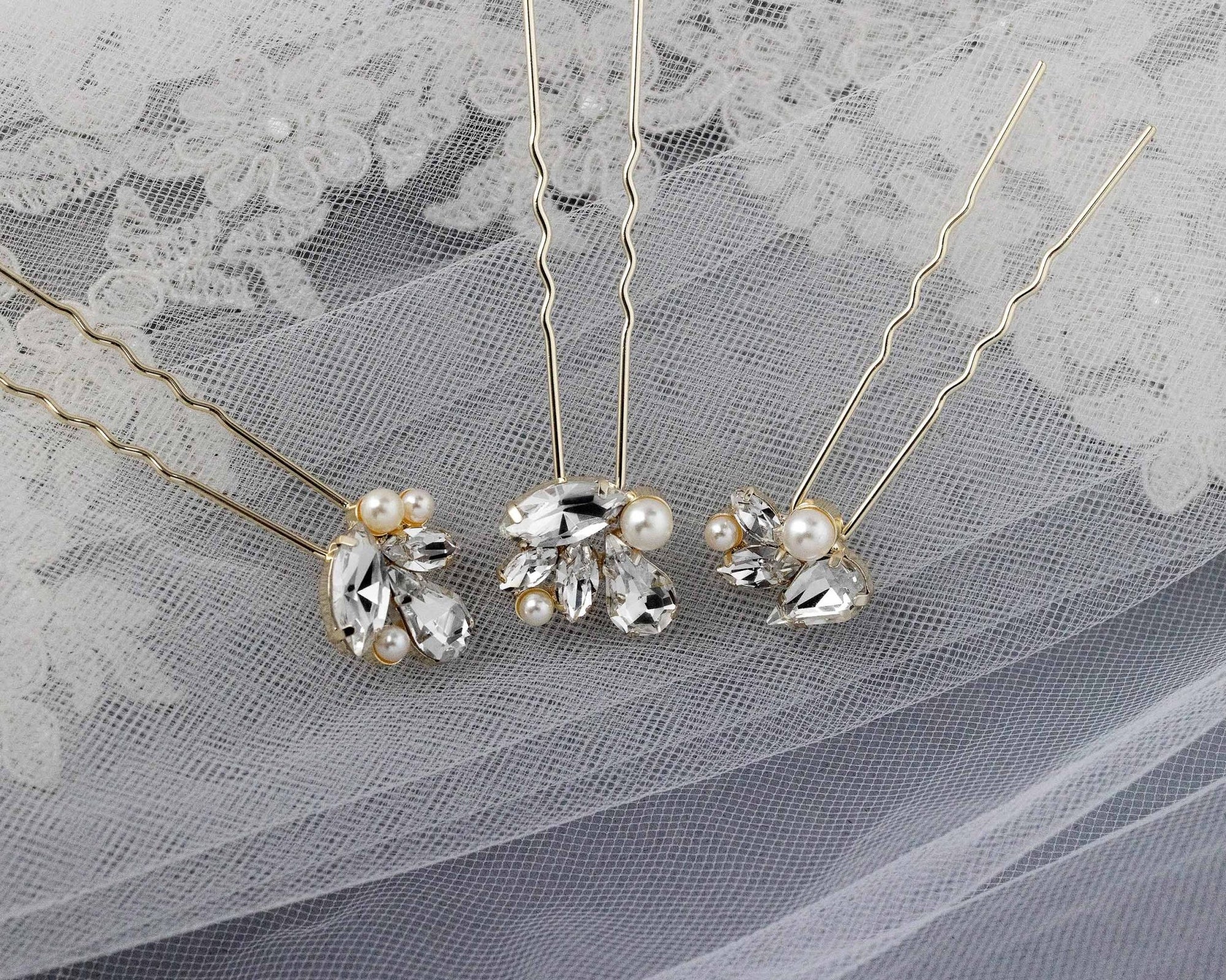 Bridal Hair Pin Set of Rhinestones and Pearls - Hair Pins - Cassandra Lynne