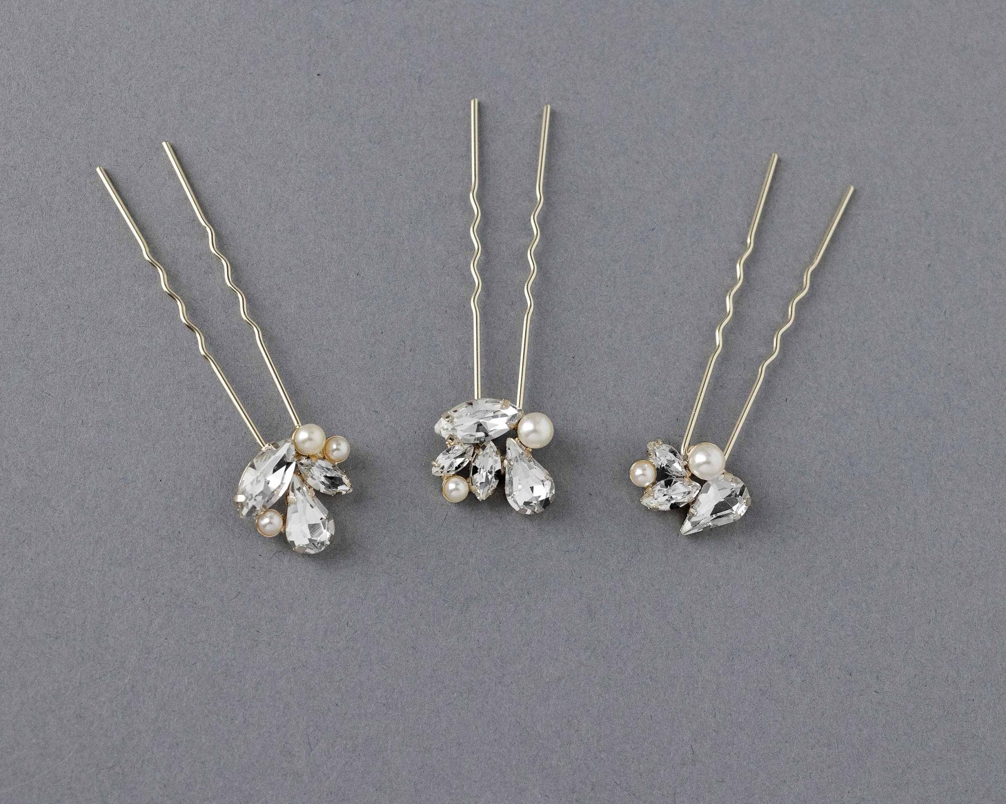 Bridal Hair Pin Set of Rhinestones and Pearls - Hair Pins - Cassandra Lynne