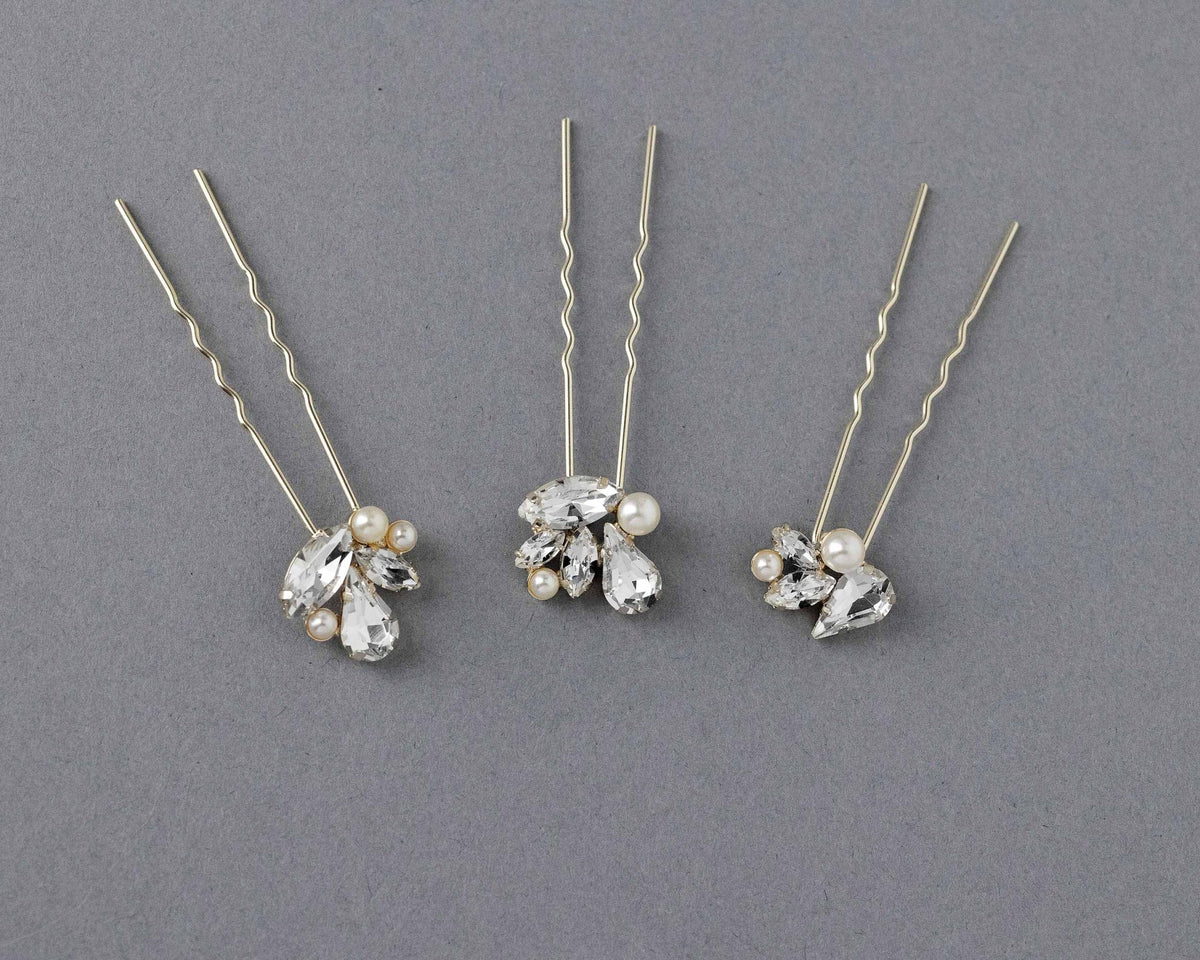Bridal Hair Pin Set of Rhinestones and Pearls - Hair Pins - Cassandra Lynne